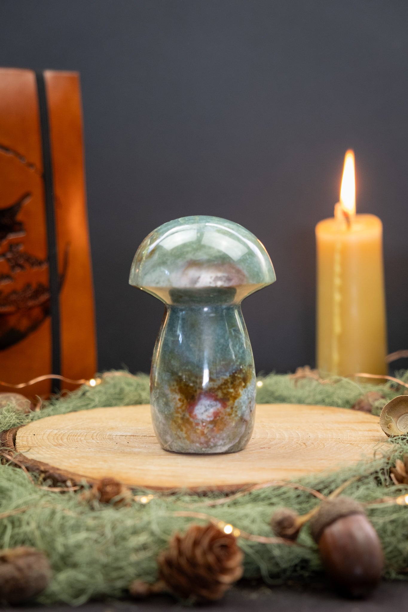 Ocean Jasper Toadstool Carving, Ocean Jasper Mushroom Crystal Stone for Emotional Healing, Joy, Calm Mind, Inner Balance and Stress Relief