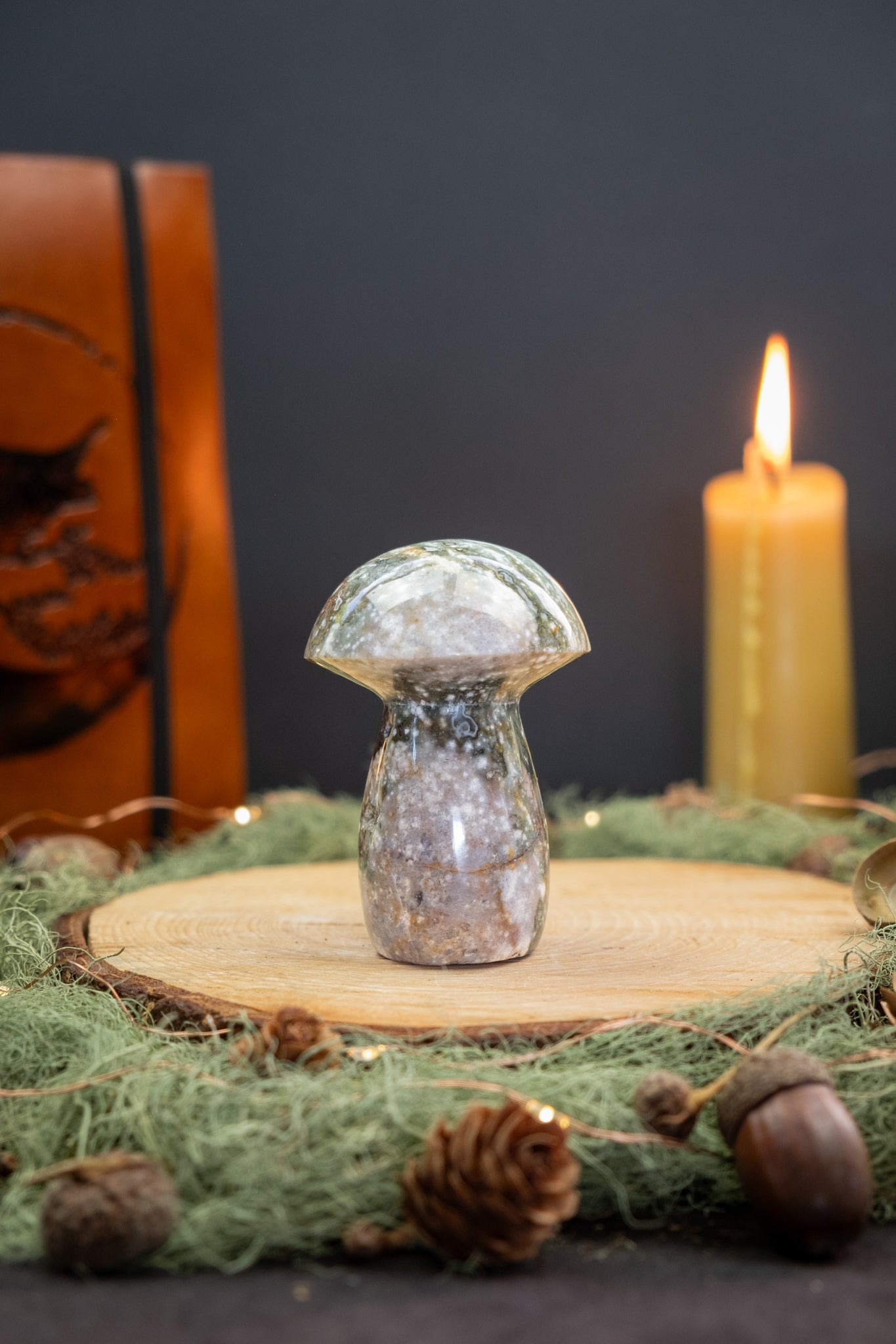 Ocean Jasper Toadstool Carving, Ocean Jasper Mushroom Crystal Stone for Emotional Healing, Joy, Calm Mind, Inner Balance and Stress Relief