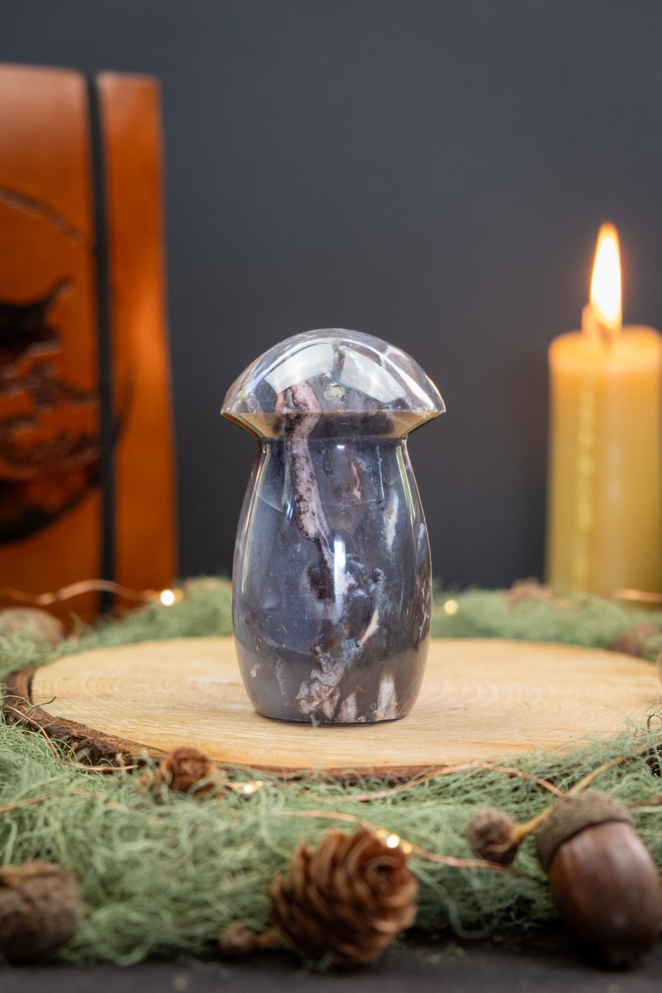 Ocean Jasper Toadstool Carving, Ocean Jasper Mushroom Crystal Stone for Emotional Healing, Joy, Calm Mind, Inner Balance and Stress Relief