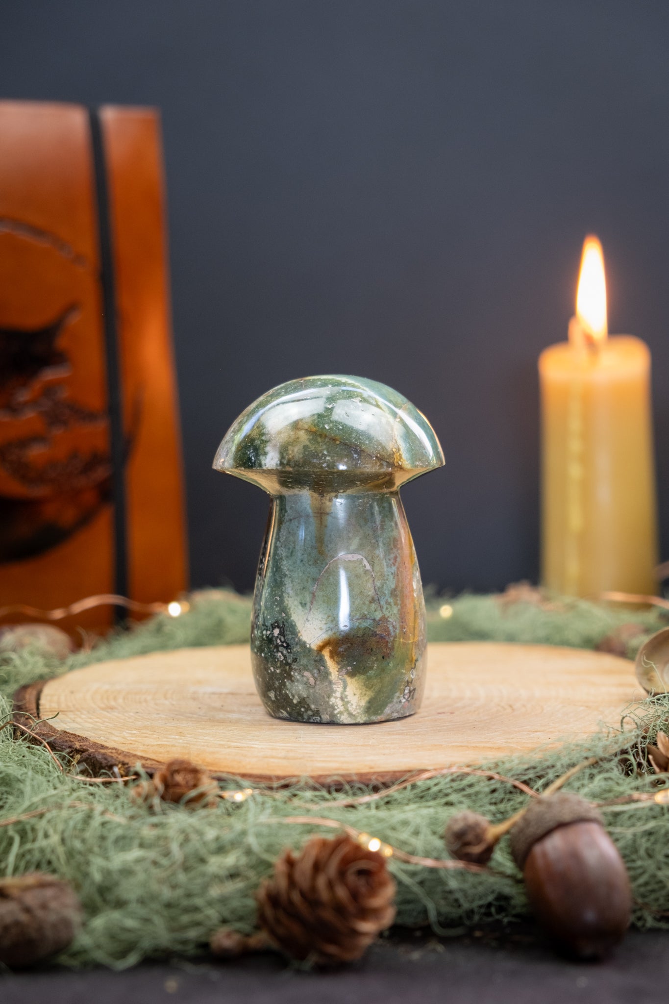 Ocean Jasper Toadstool Carving, Ocean Jasper Mushroom Crystal Stone for Emotional Healing, Joy, Calm Mind, Inner Balance and Stress Relief