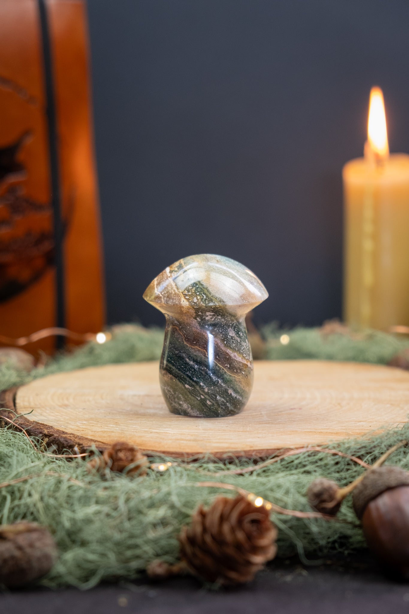 Ocean Jasper Toadstool Carving, Ocean Jasper Mushroom Crystal Stone for Emotional Healing, Joy, Calm Mind, Inner Balance and Stress Relief