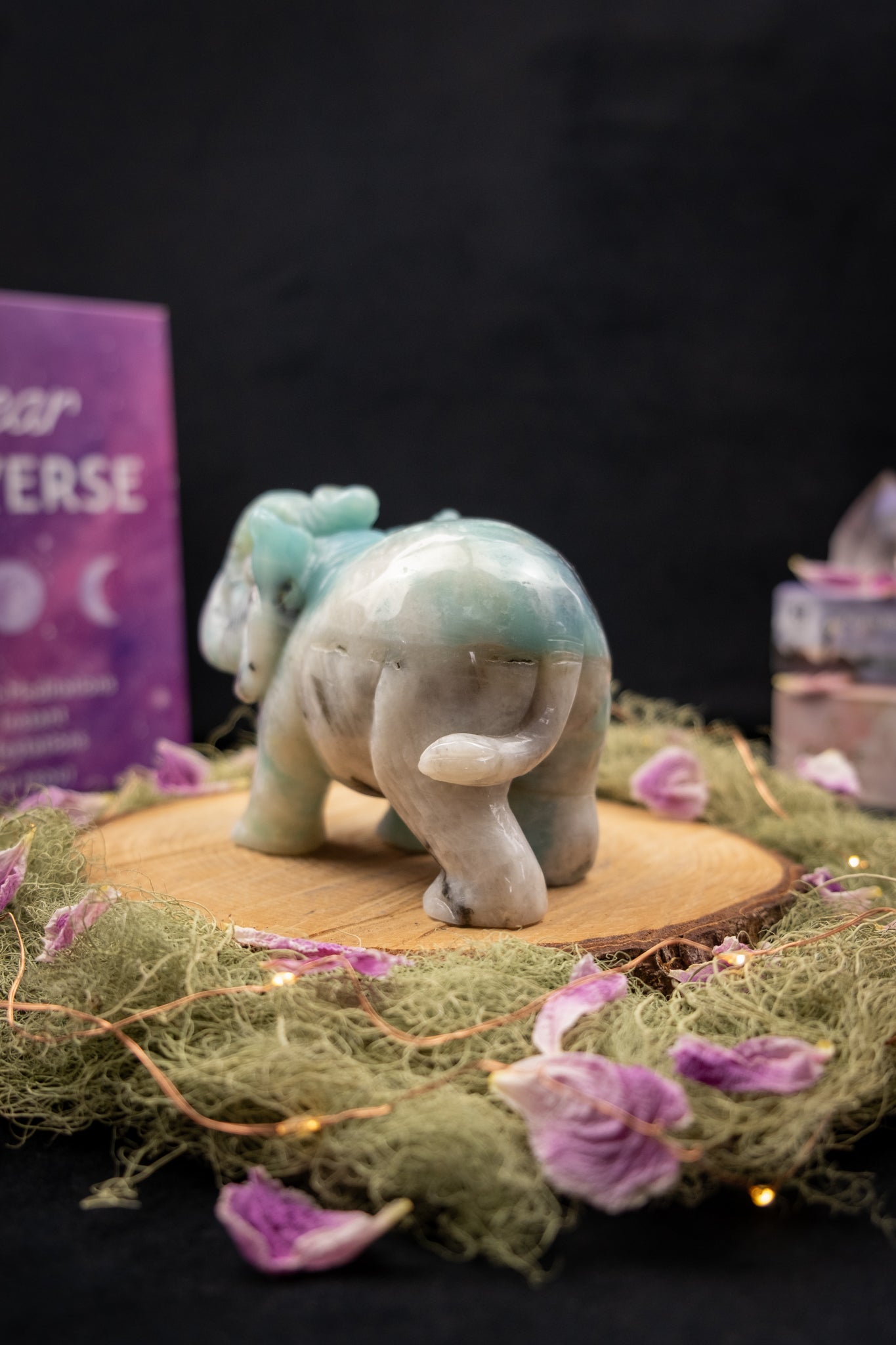 Amazonite Elephant with Black Tourmaline & Smokey Quartz