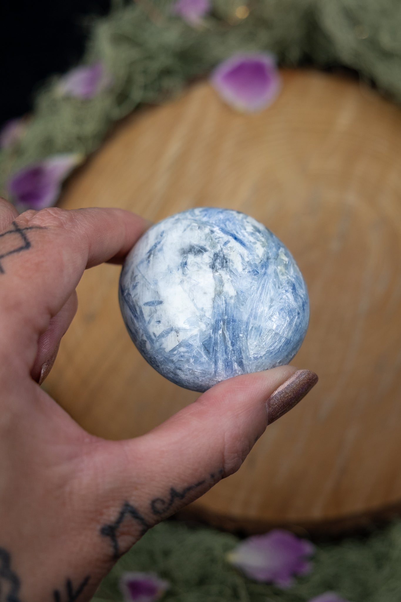Kyanite in Quartz Palm Stone