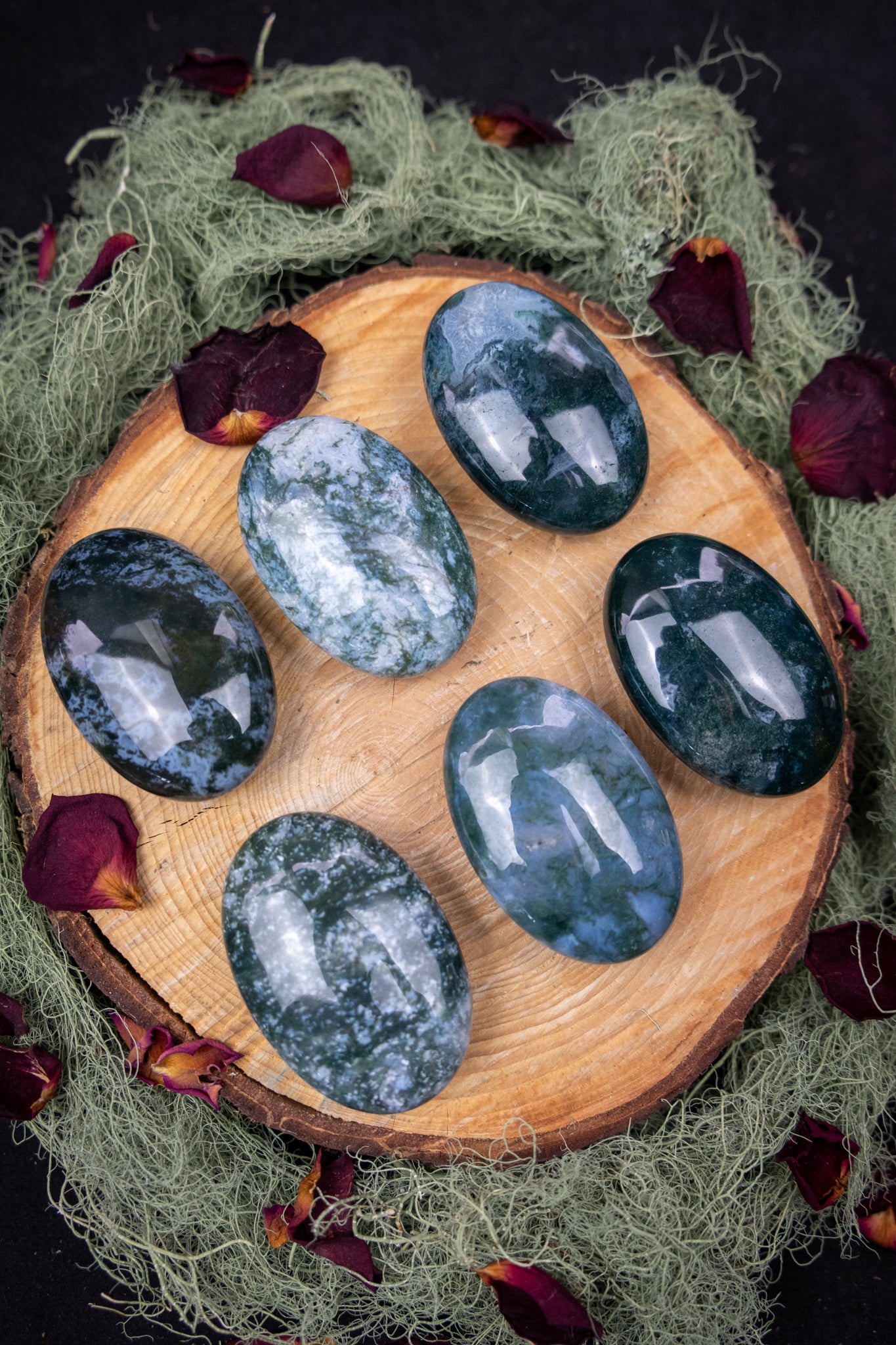 Exceptional Grade Moss Agate Palm Stone, Natural Healing Crystal Gemstone for Balance, Growth, and Connection to Nature
