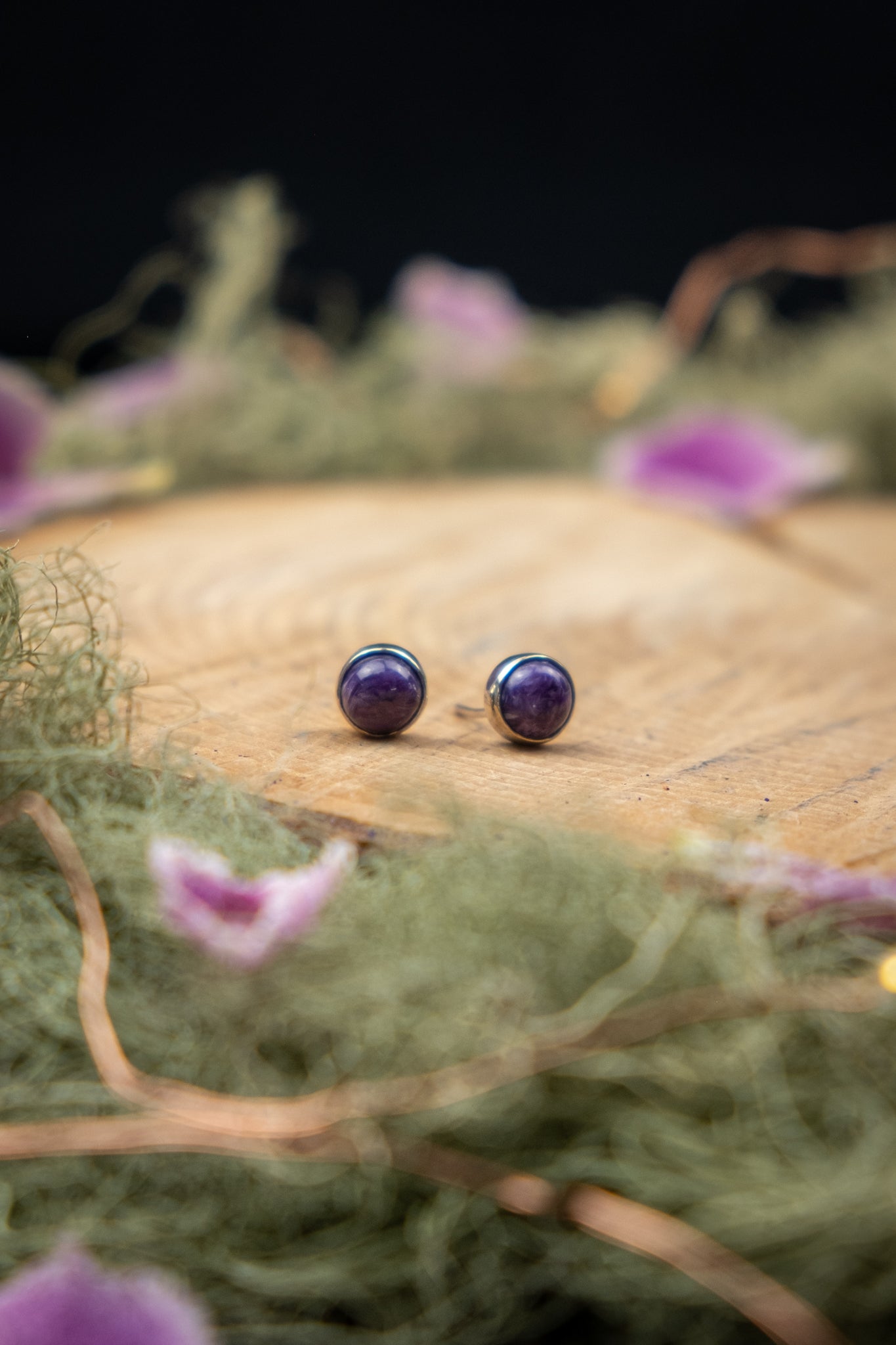 Charoite Sterling Silver Stud Earrings