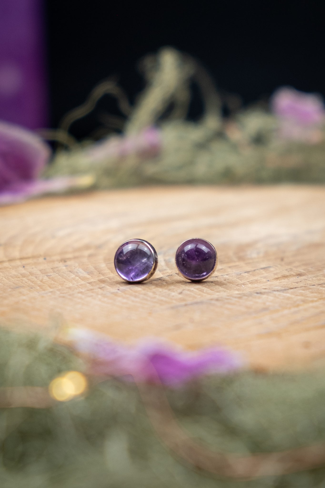 Natural Amethyst Sterling Silver Stud Earrings