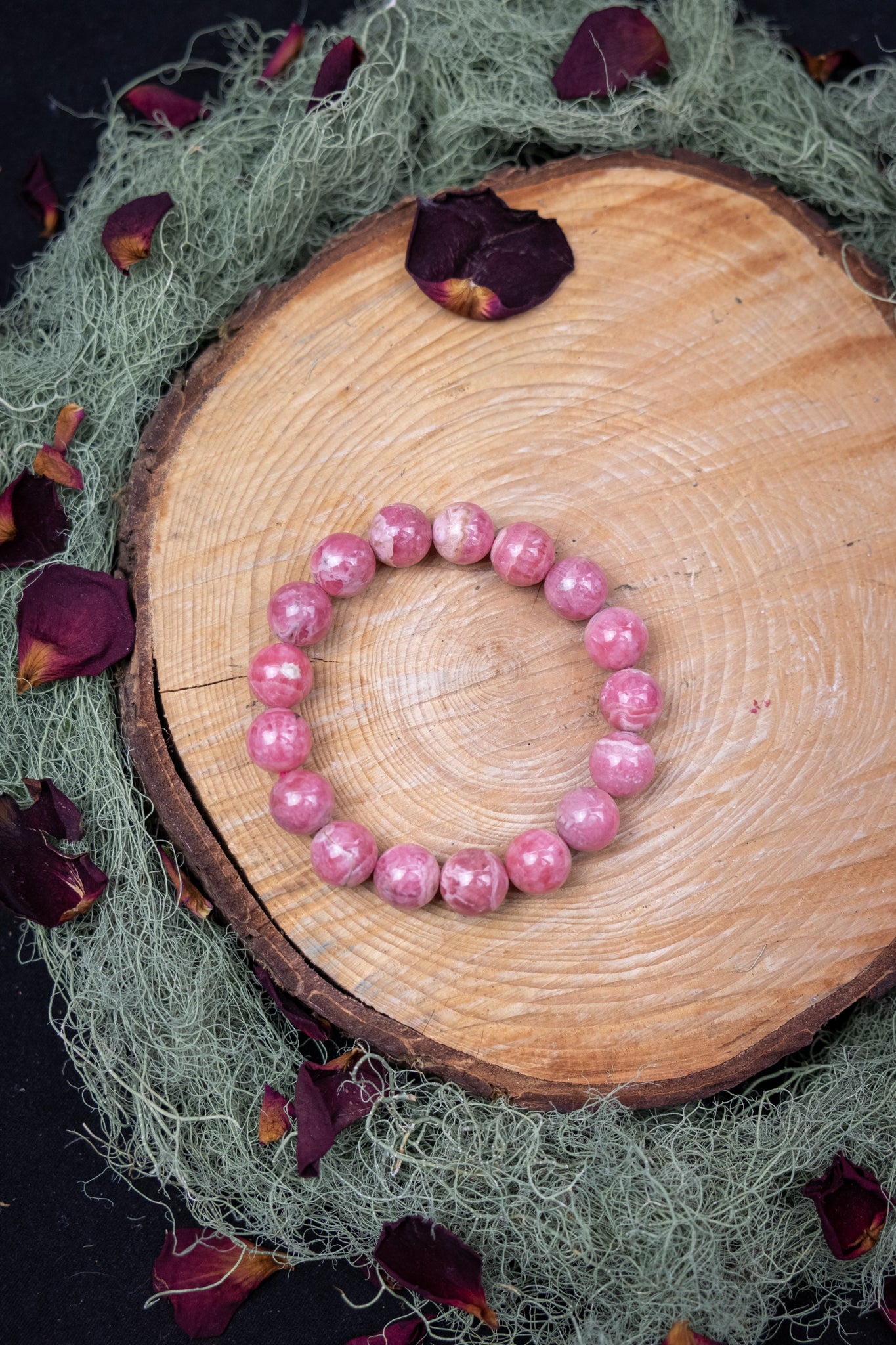 Rhodochrosite Crystal Bracelet, 12mm Bead Gemstone Bracelet, Heart Healing Stone of Love, Compassion and Emotional Balance