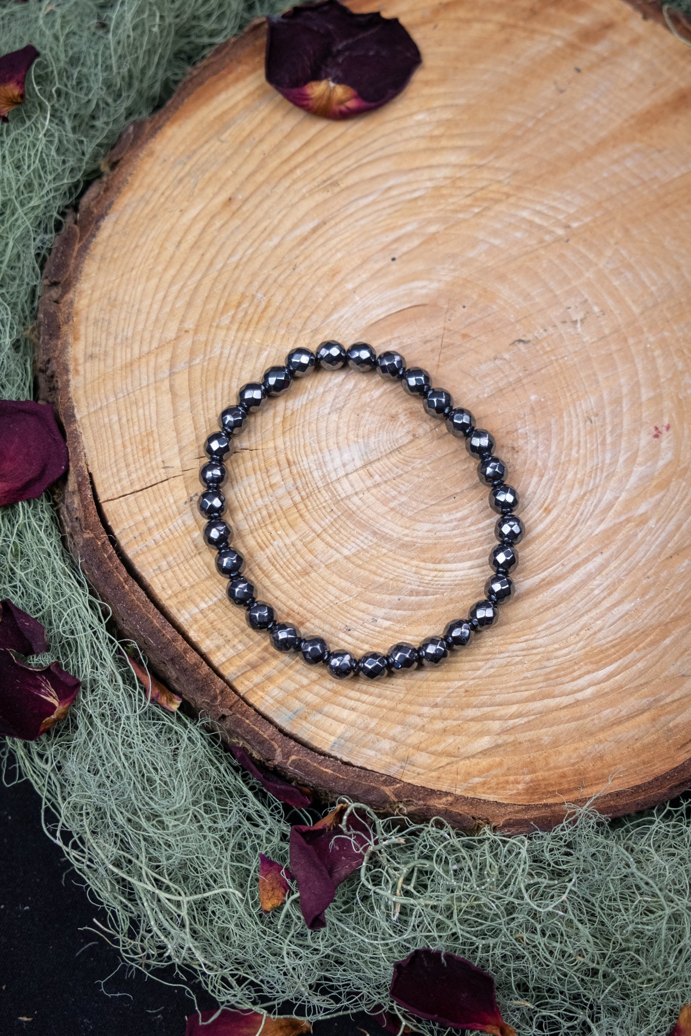 Hematite Faceted Crystal Bracelet, 6mm Gemstone Beads, Grounding Stone for Protection, Strength and Stability