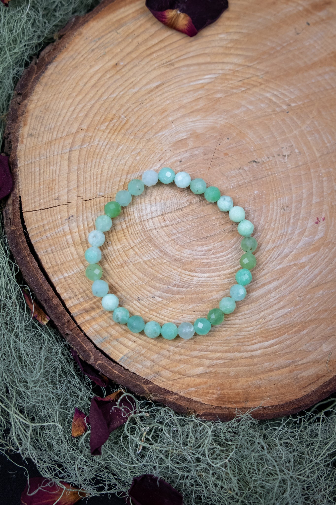 Chrysoprase Faceted Crystal Bracelet 6mm Beads, Natural Green Gemstone for Joy, Abundance, and Emotional Healing