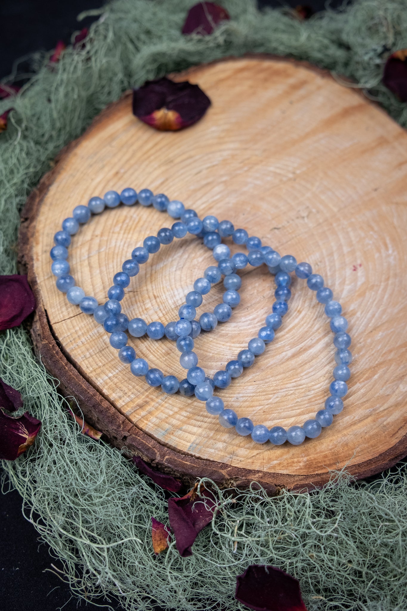 Blue Kyanite Crystal Bracelet, Natural Gemstone Beads, Energy Alignment, Calming & Communication Stone