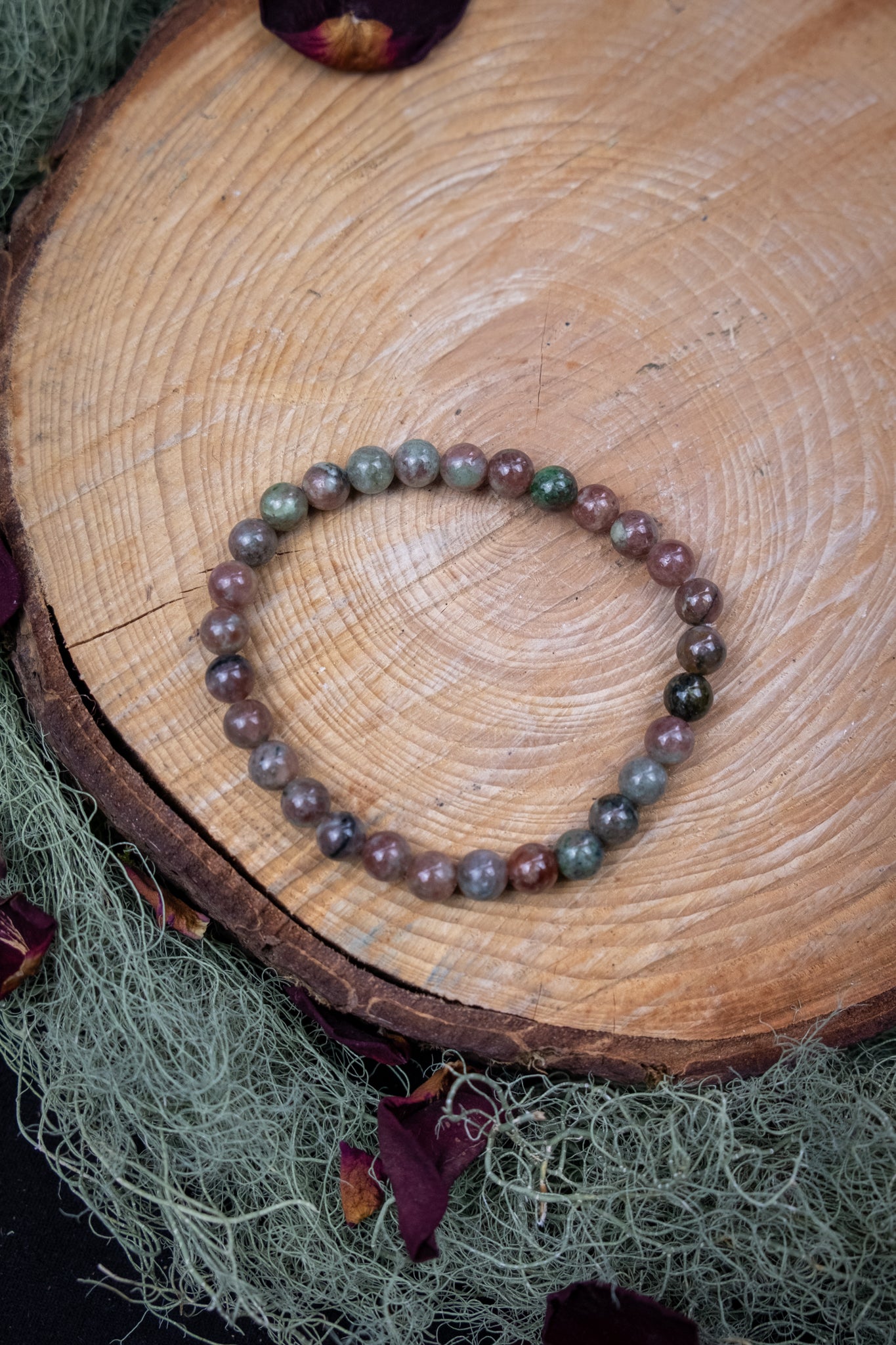 Natural Pink and Green Garnet Crystal Bracelet, 6mm Gemstone Beads, Heart-Healing and Grounding Stone
