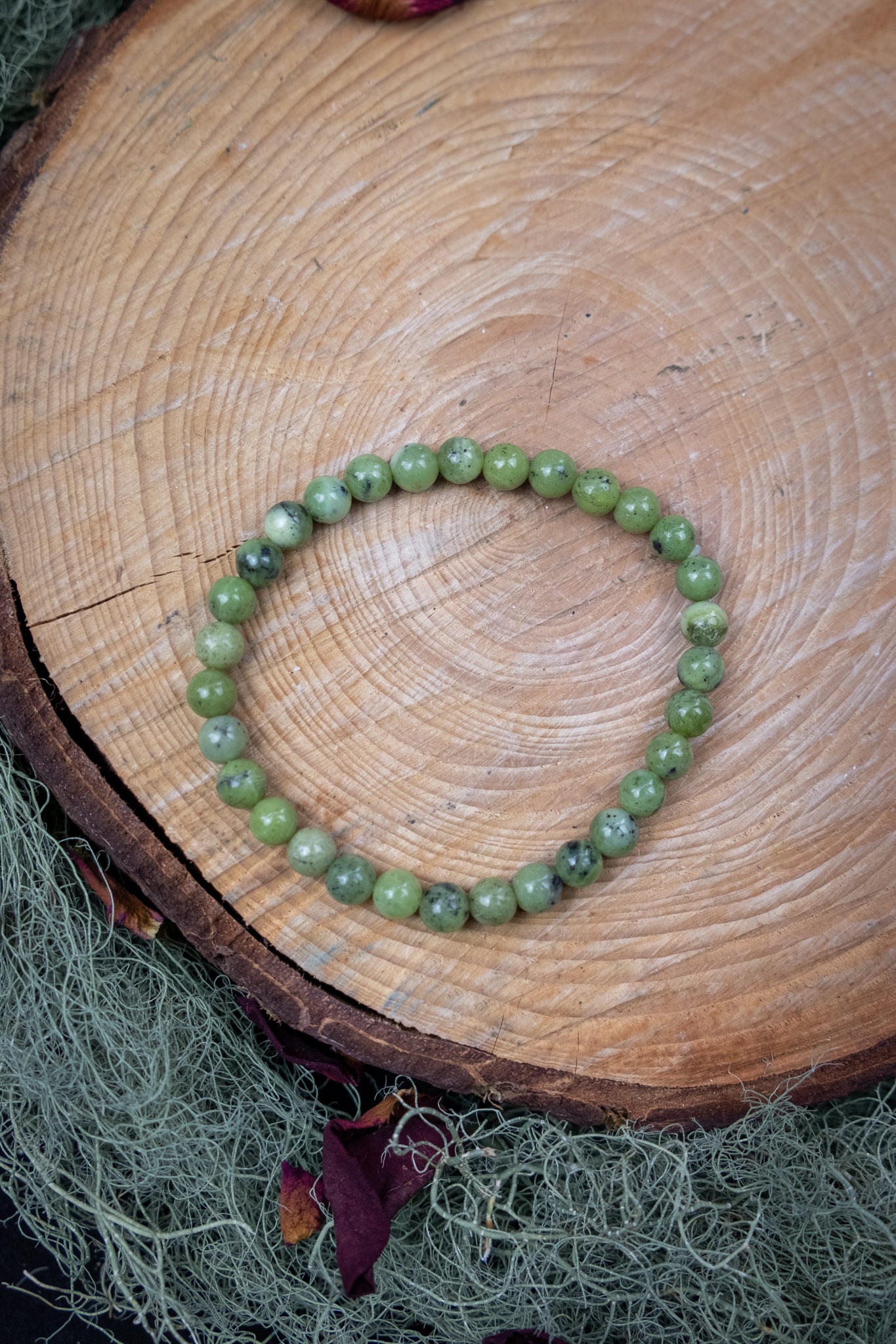Natural Serpentine Crystal Bracelet, 6mm Gemstone Beads, Calming Green Healing Stone for Heart Chakra & Inner Peace