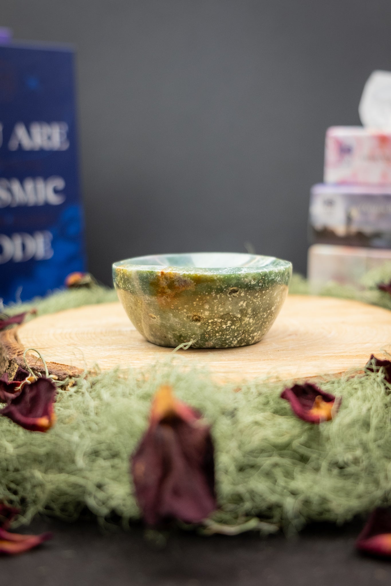 Ocean Jasper Crystal Bowl, Healing Gemstone Dish for Meditation, Energy Cleansing and Calming Home Décor