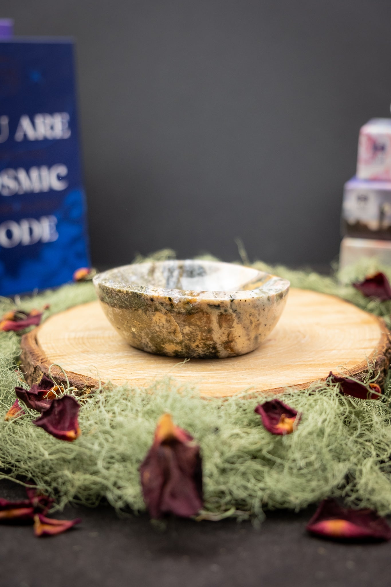 Ocean Jasper Crystal Bowl, Healing Gemstone Dish for Meditation, Energy Cleansing and Calming Home Décor