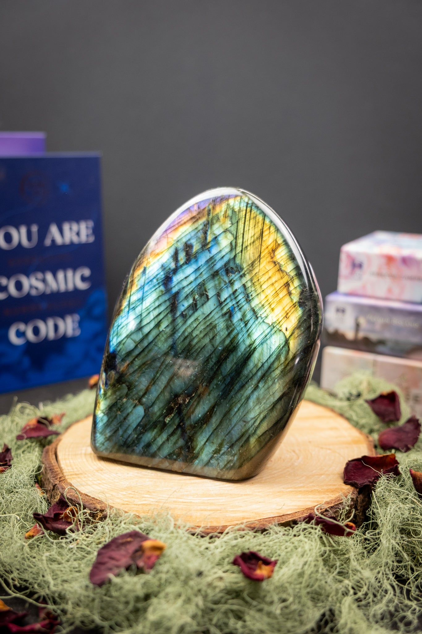 Radiant Blue, Gold and Purple Labradorite Polished Freeform Crystal Stone, High Flash Gem of Transformation and Protection