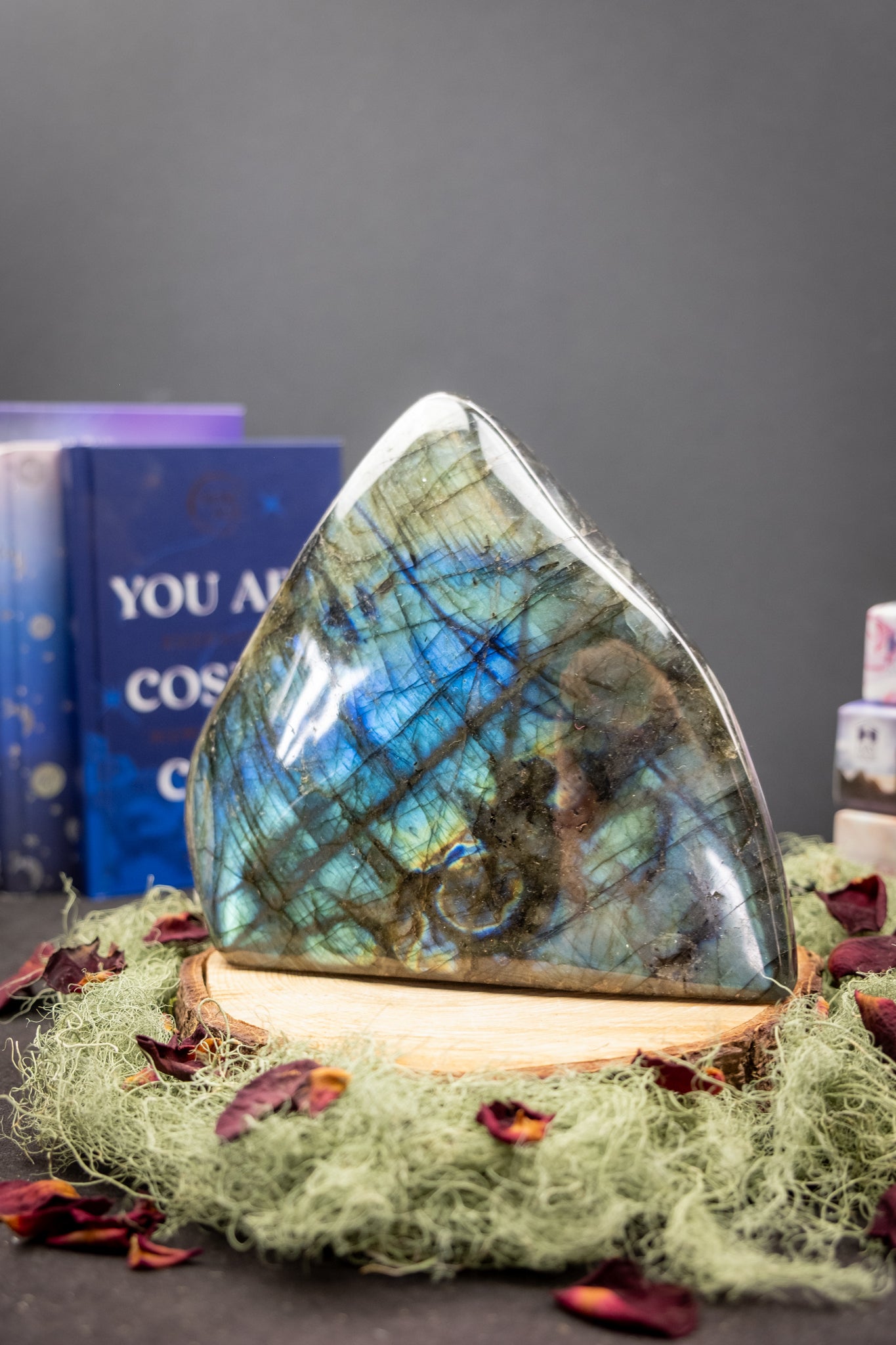 Blue and Gold Labradorite Freeform Crystal, Double Sided Polished Gemstone for Transformation and Intuition