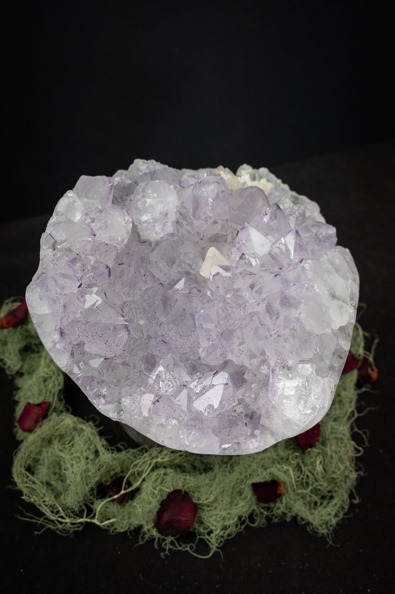 Rare Amethyst Flower Cluster with Calcite Inclusions, Lavender Crystal with Polished Edges, Rainbow Gemstone from Brazil