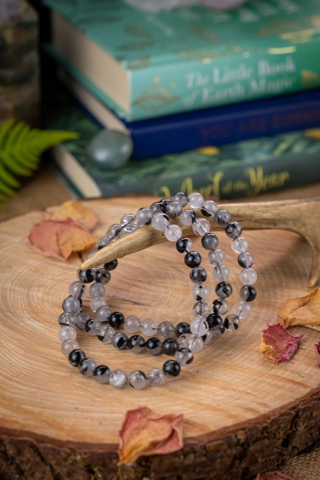 Tourmaline Quartz Rutilated crystal bracelet, 6mm bead.