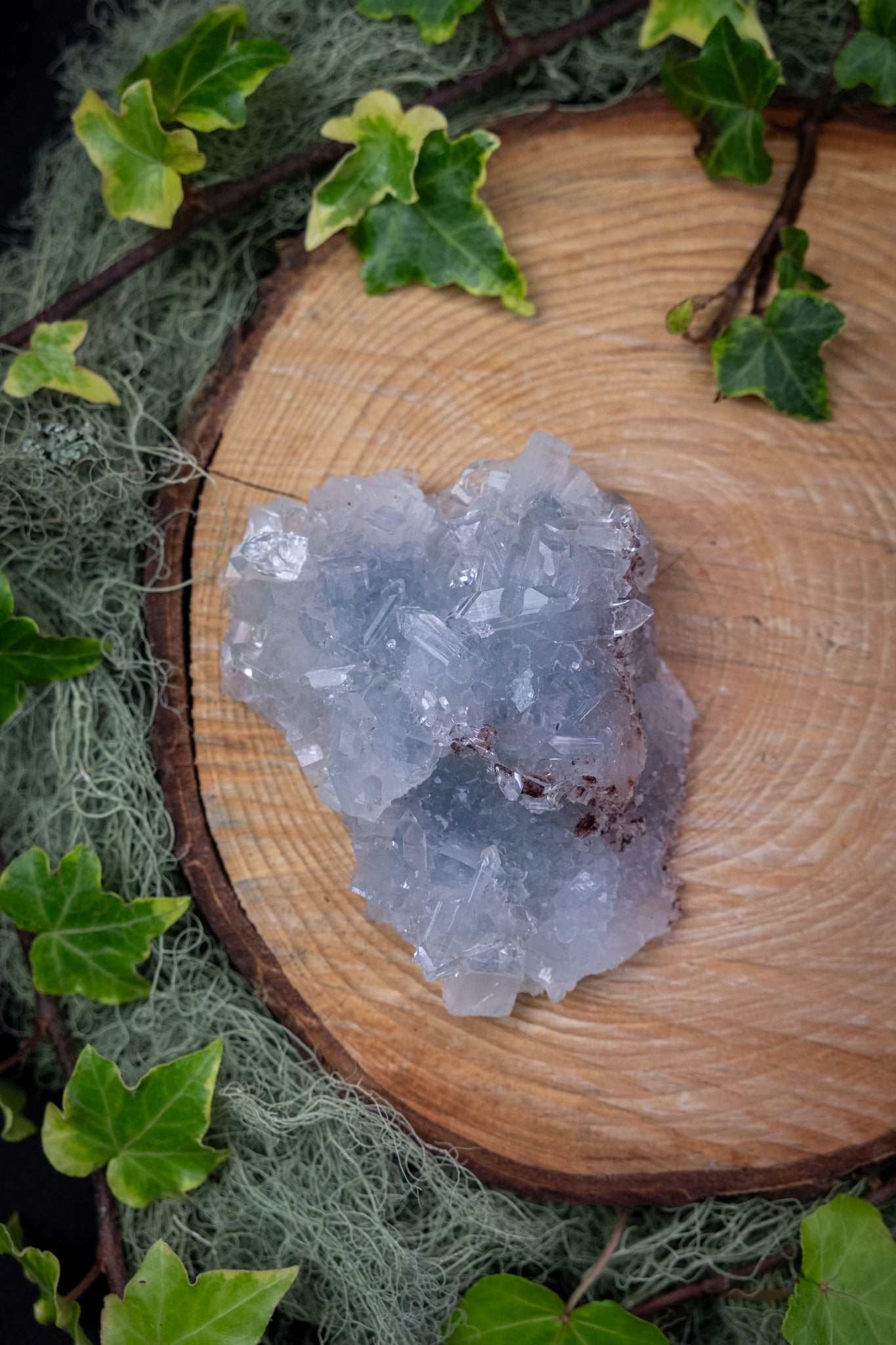 Blue Apophyllite and Chalcedony Gemstone Cluster on Stand, High Grade Sparkling Crystal for Calm, Clarity, Intuition and Home Energy Cleansing