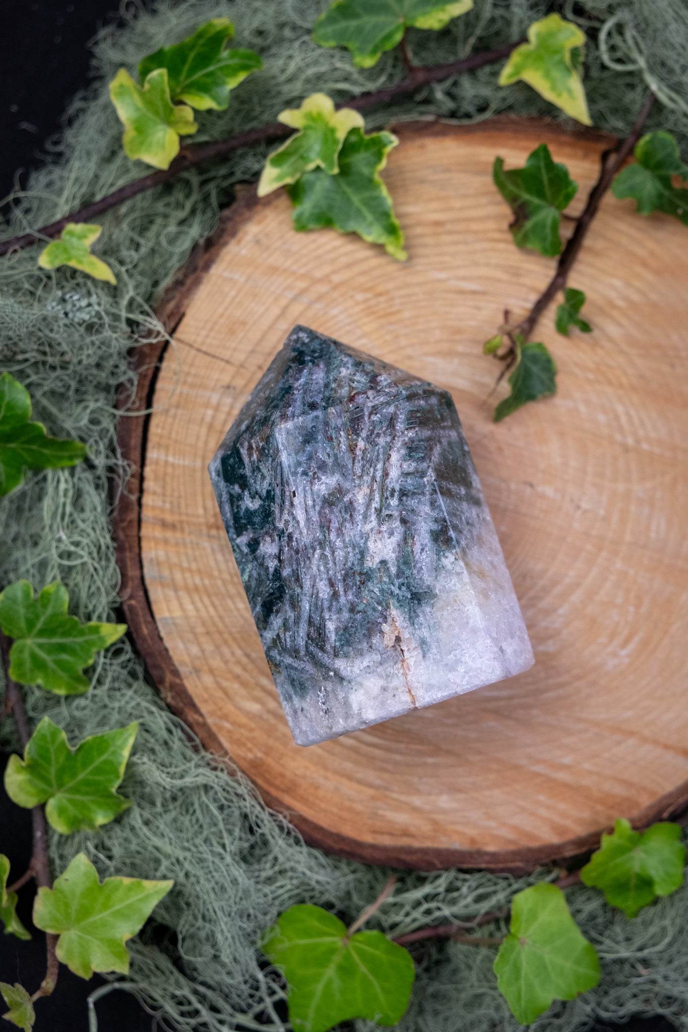 Pink Amethyst and Moss Agate Point, Grounded Growth Crystal, Yin Yang Balance Stone, Heart Healing and Earth Energy