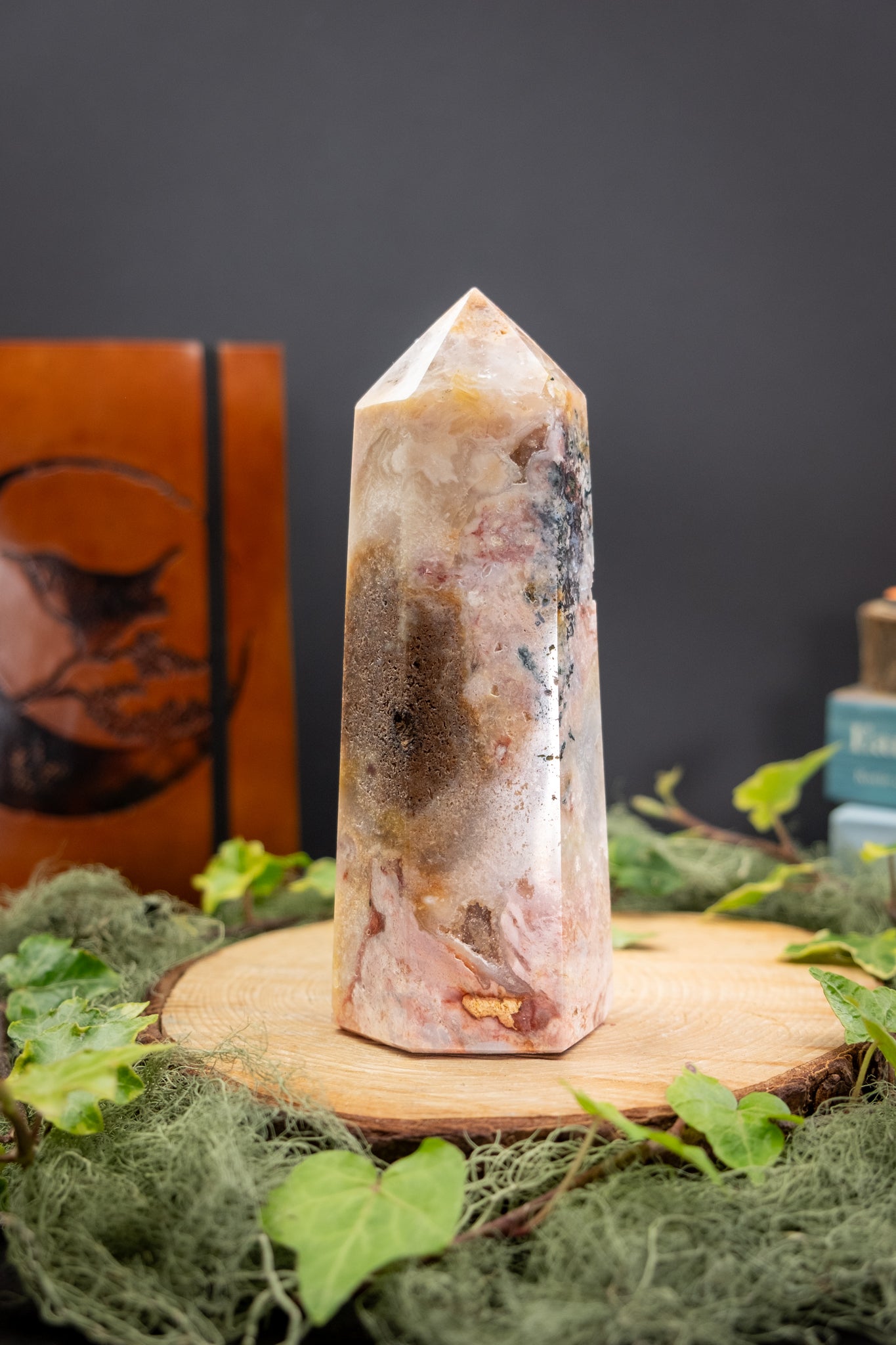 Pink Amethyst with Moss Agate Inclusions Drusy Cave Point Crystal, Heart Healing Stone for Calm Growth and Gentle Transformation
