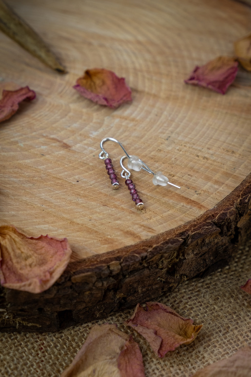 Rhodolite Garnet Crystal Earrings, Faceted Rhodolite Garnet drop earrings, 925 sterling silver