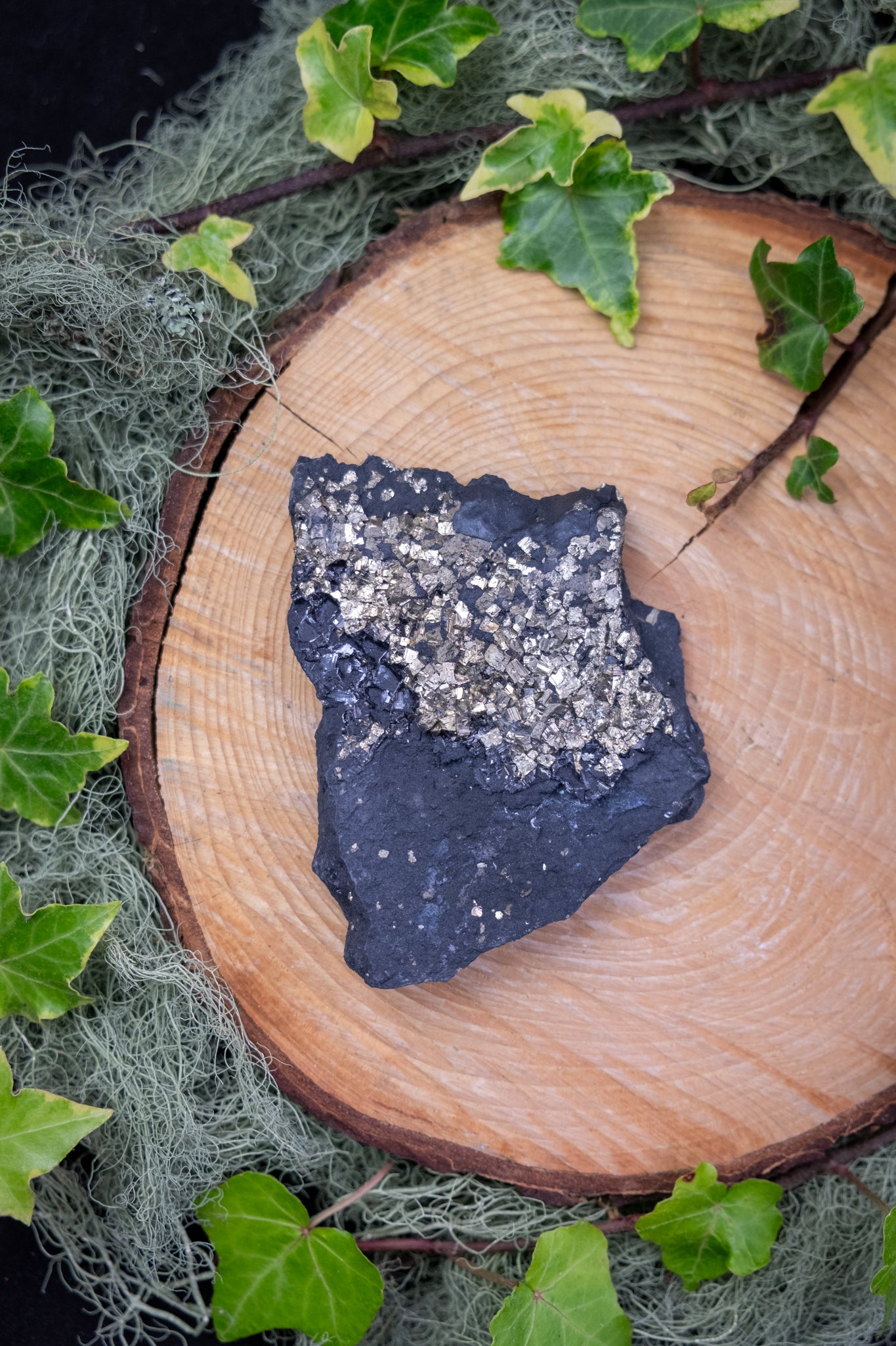 Basalt and Pyrite Freeform on Stand, High Grade Pyrite Gemstone, Sparkling Natural Stone Sculpture for Protection, Strength and Abundance