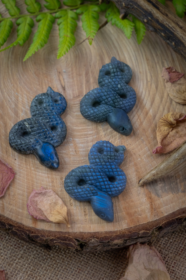 Labradorite snake, The snake inspires confidence as we start over and embark on a new path, Transformation, Rebirth, New Beginnings.