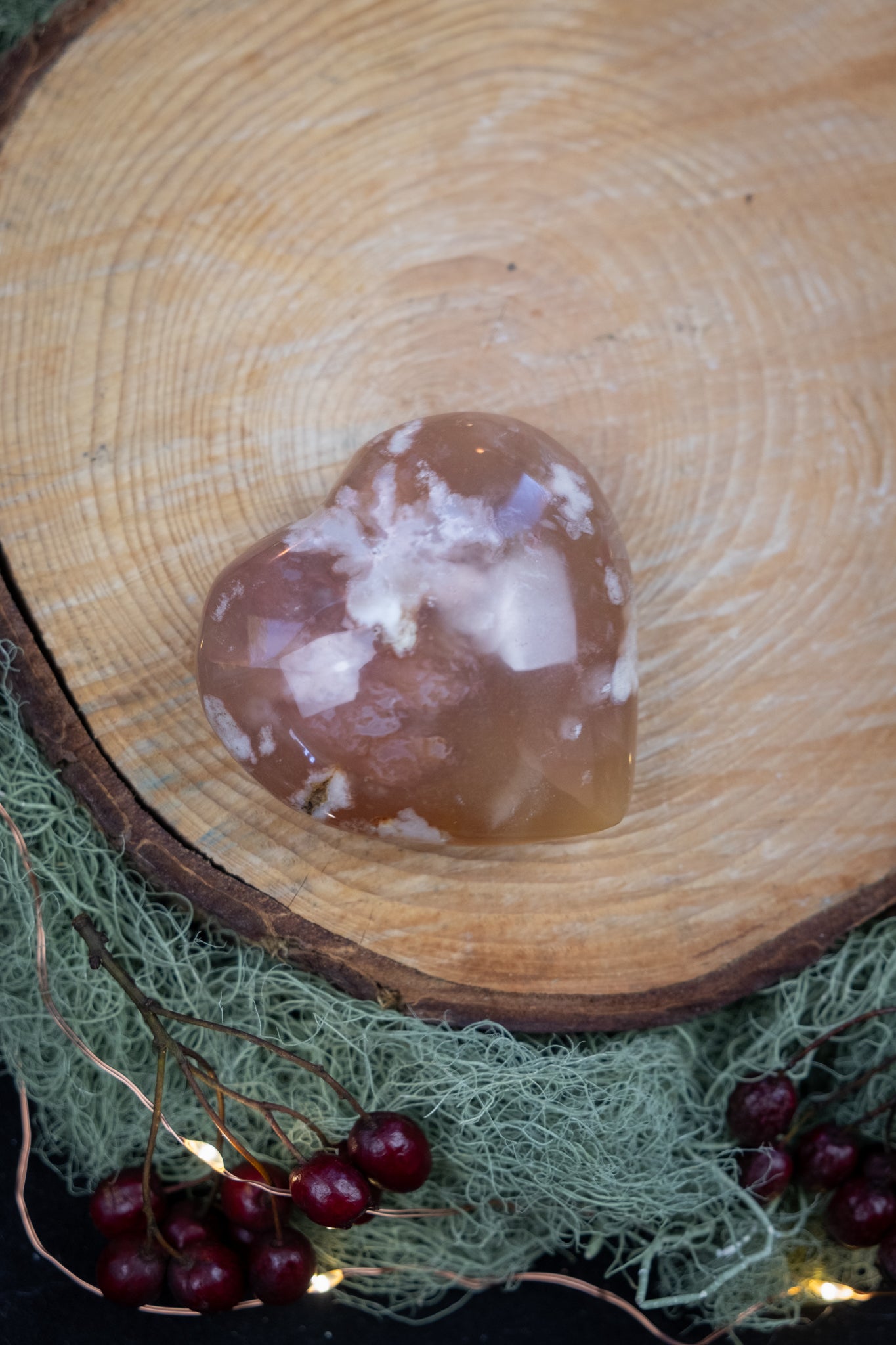 Flower Agate Heart, High Grade Polished Gemstone, Emotional Growth Stone, Calming Feminine Energy Crystal