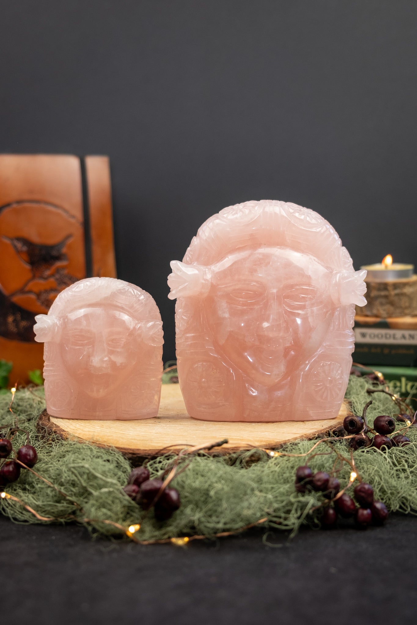 Exceptional Rose Quartz Hathor Carving, Hand Carved Goddess Crystal, High Grade Love and Heart Healing Stone