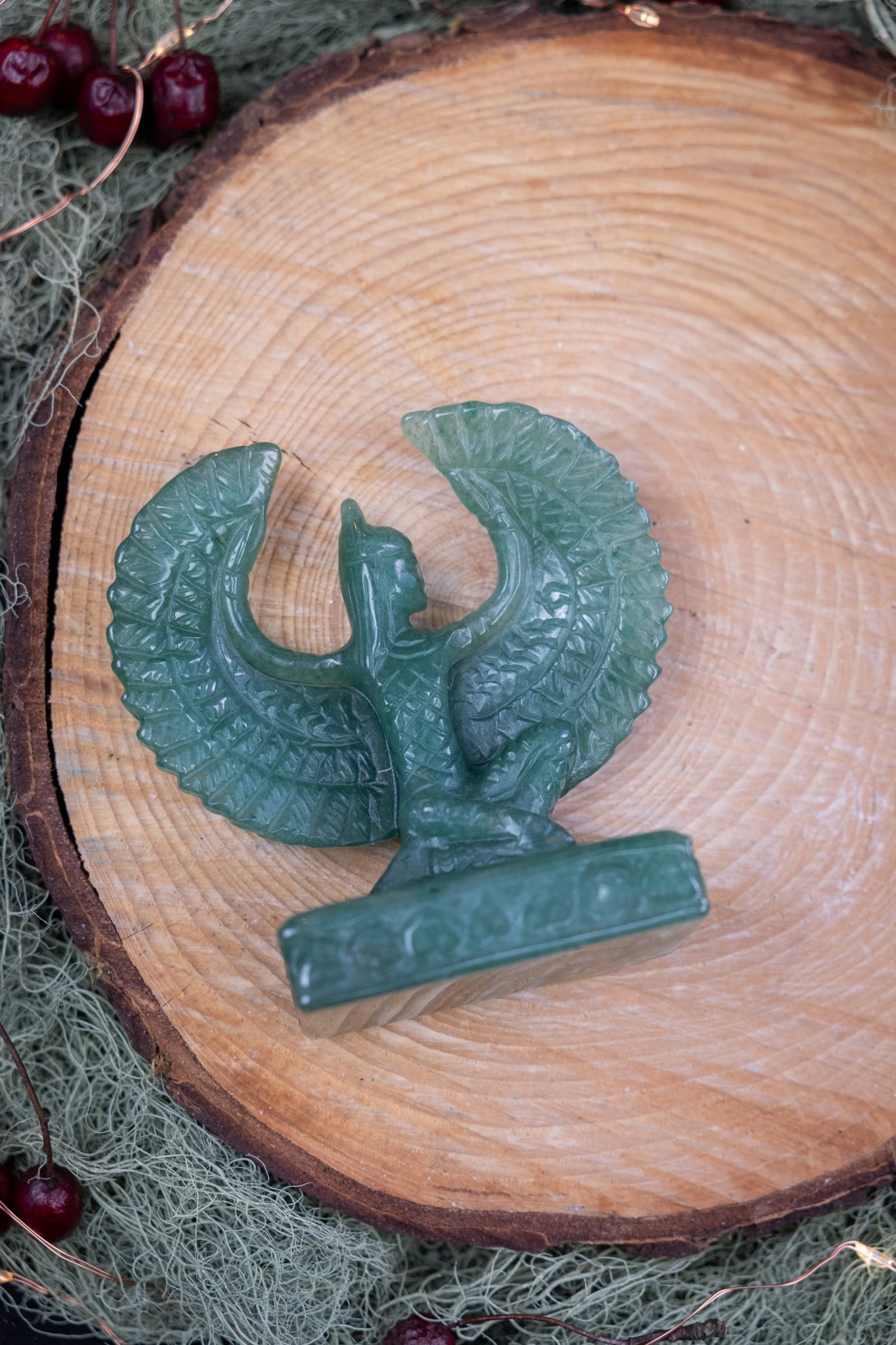 Green Aventurine Isis carving, hand carved goddess statue, heart healing crystal, sacred feminine energy stone