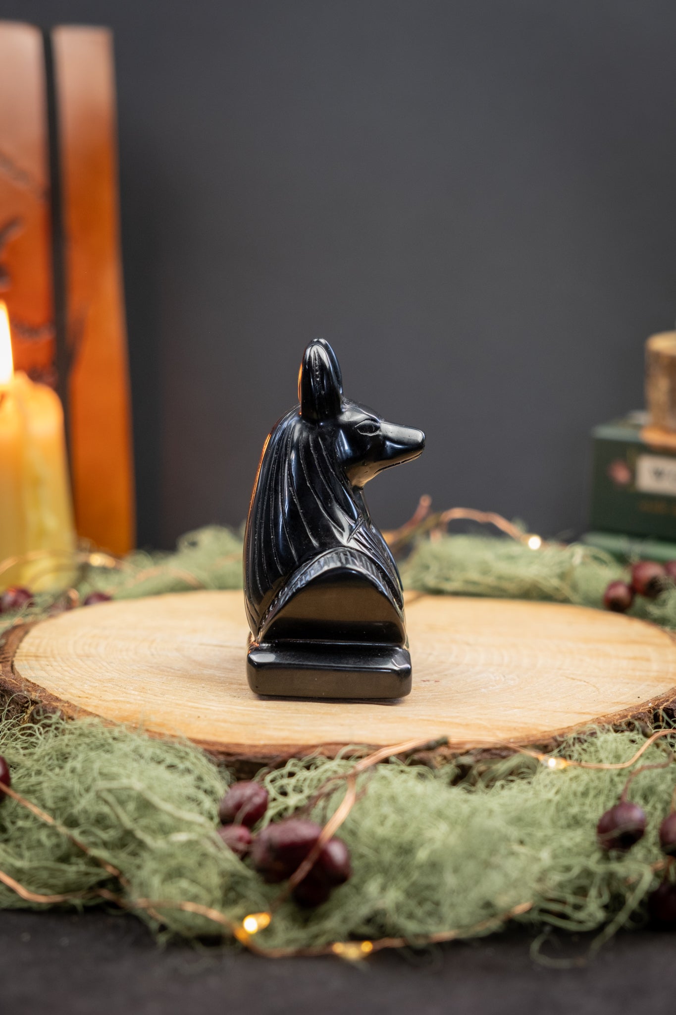 Hand Carved Black Obsidian Anubis Statue, Protection Crystal, Grounding Stone, Ancient Egyptian Guardian, Spiritual Altar Piece