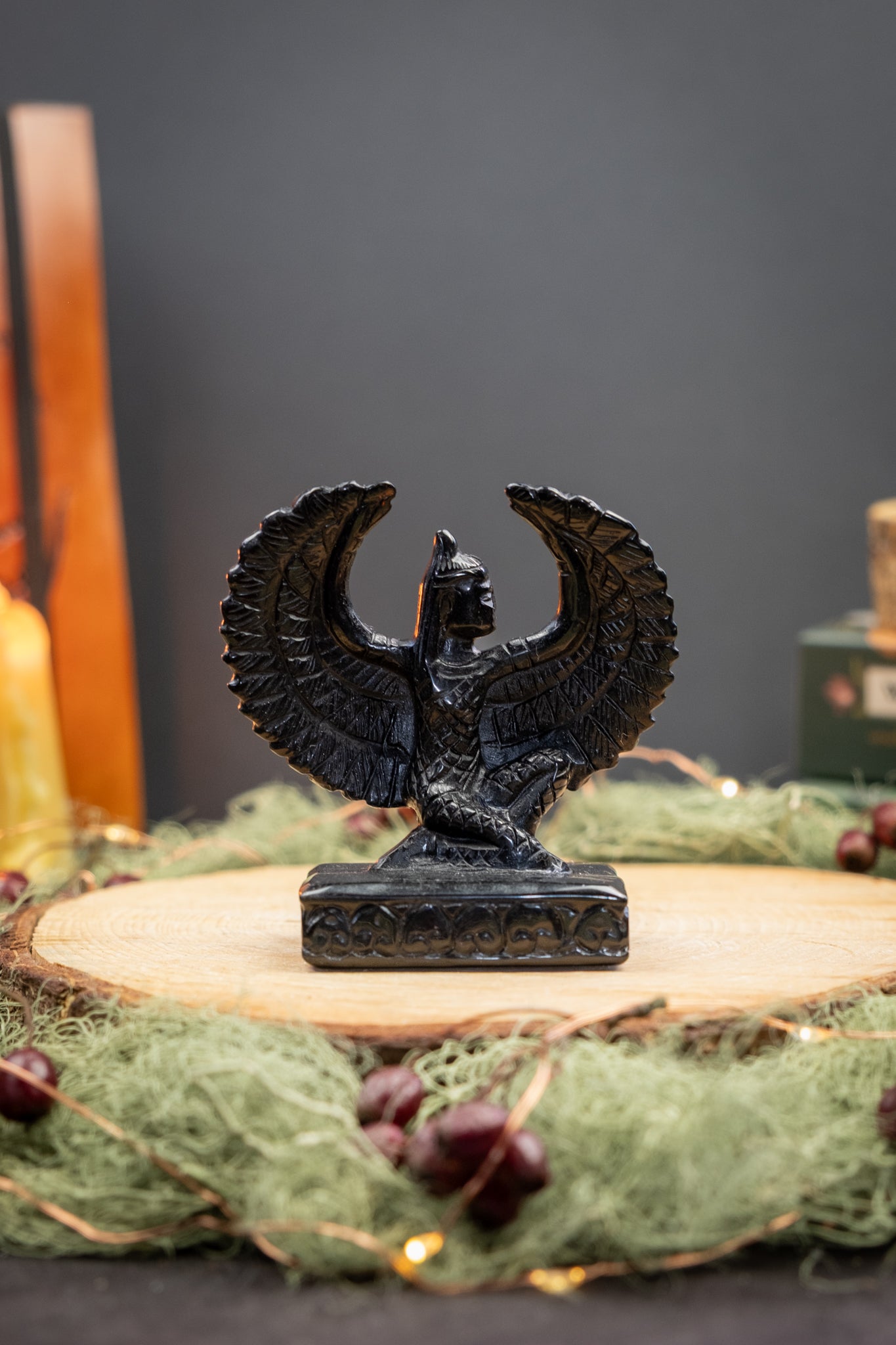 Isis Goddess Carving in Black Obsidian, Hand Carved Sacred Feminine Statue, Protection and Grounding Crystal, Ancient Egyptian Goddess