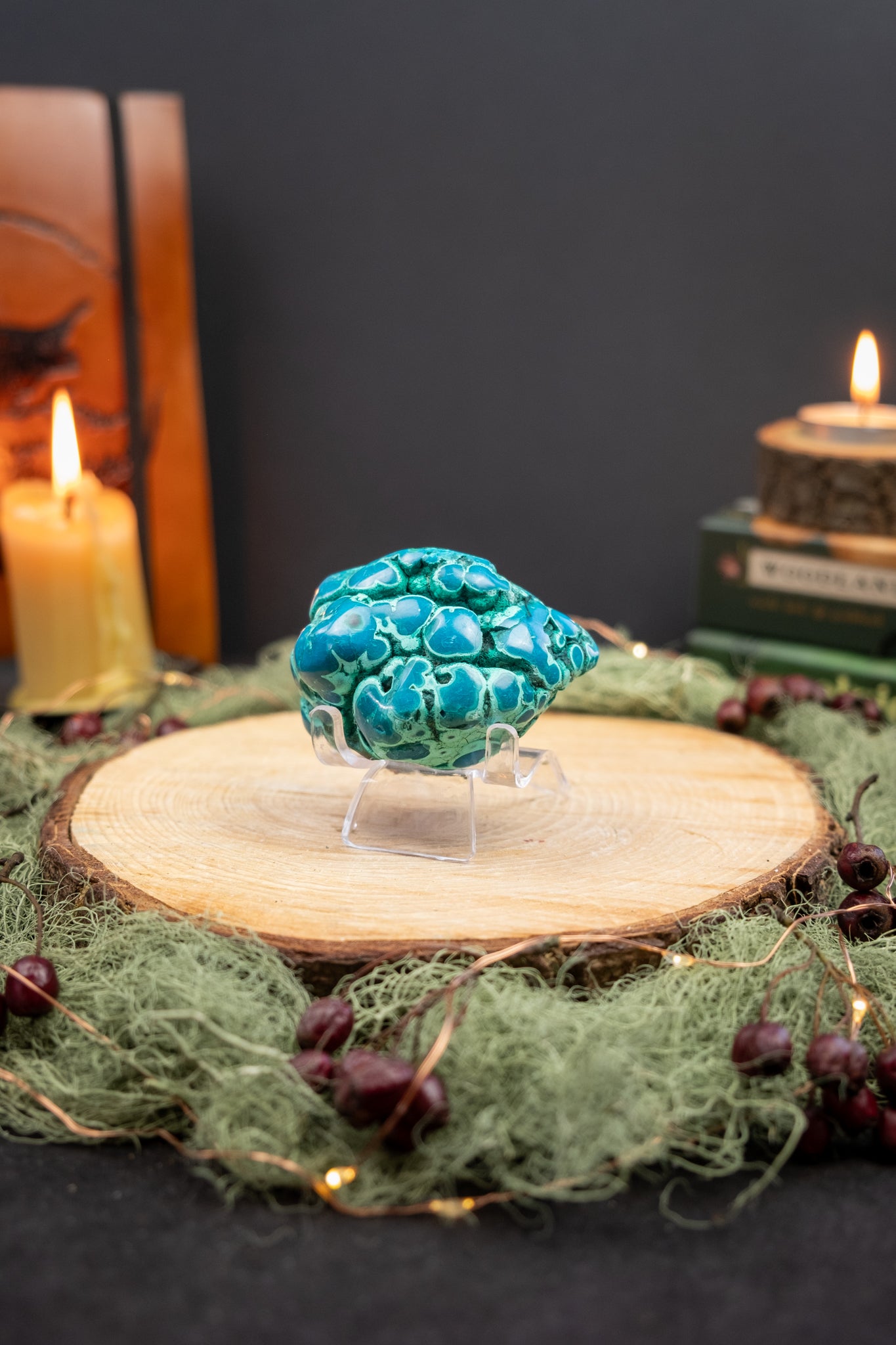 Malacholla Freeform with Stand, Chrysocolla and Malachite Stone, Heart Healing Crystal, Emotional Balance and Inner Calm