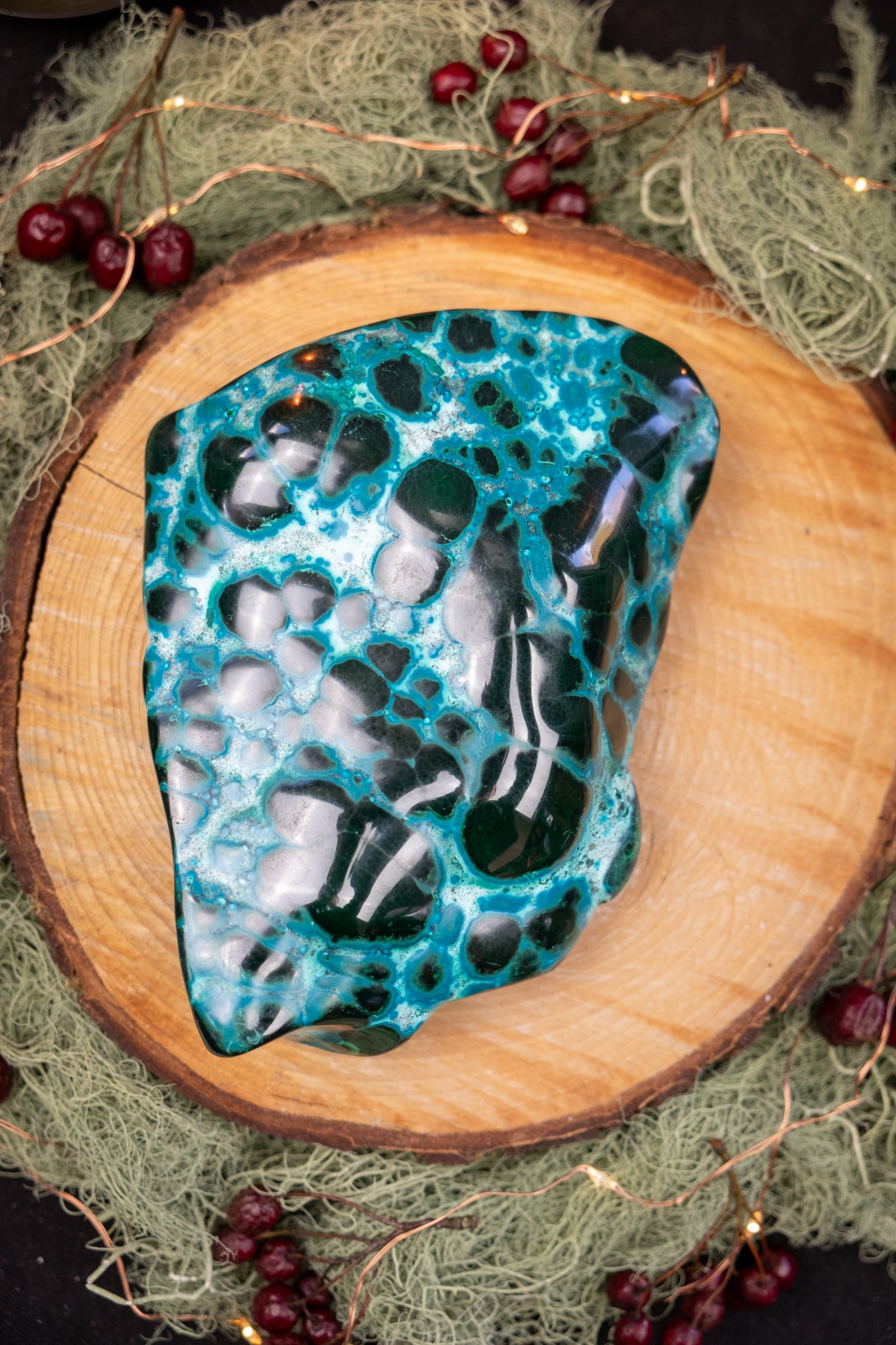 Malacholla Freeform with Stand, Chrysocolla and Malachite Stone, Heart Healing Crystal, Emotional Balance and Inner Calm