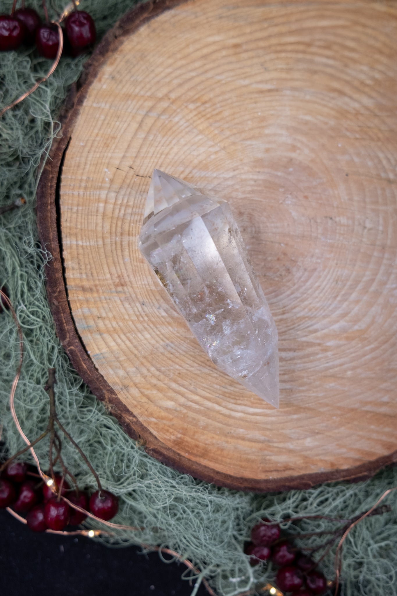 12 Sided Vogel Cut Lemurian Quartz DT Crystal, Exceptional Grade Stone with High Clarity Rainbows and Veils