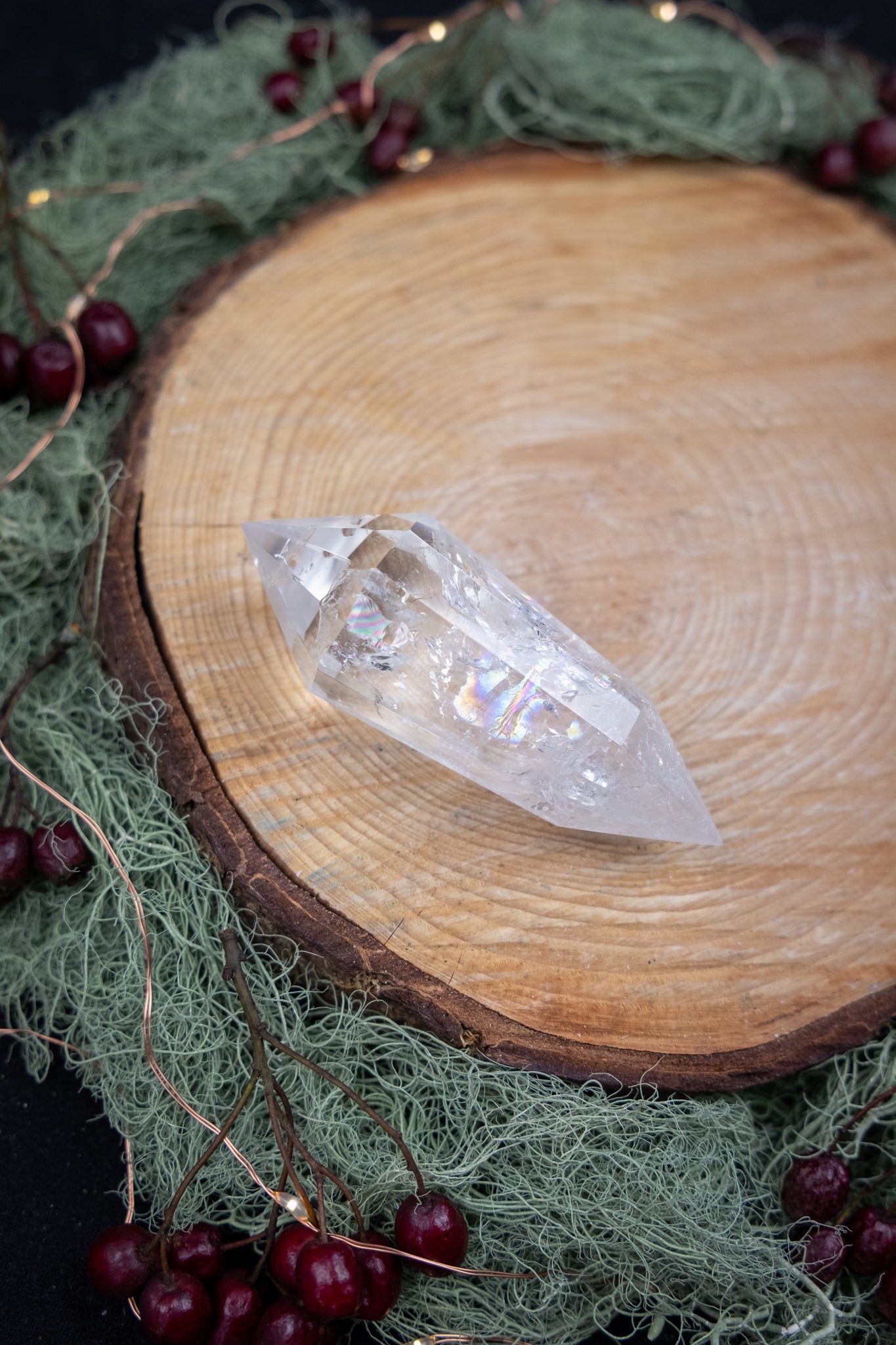 12 Sided Vogel Cut Lemurian Quartz DT Crystal, Exceptional Grade Stone with High Clarity Rainbows and Veils