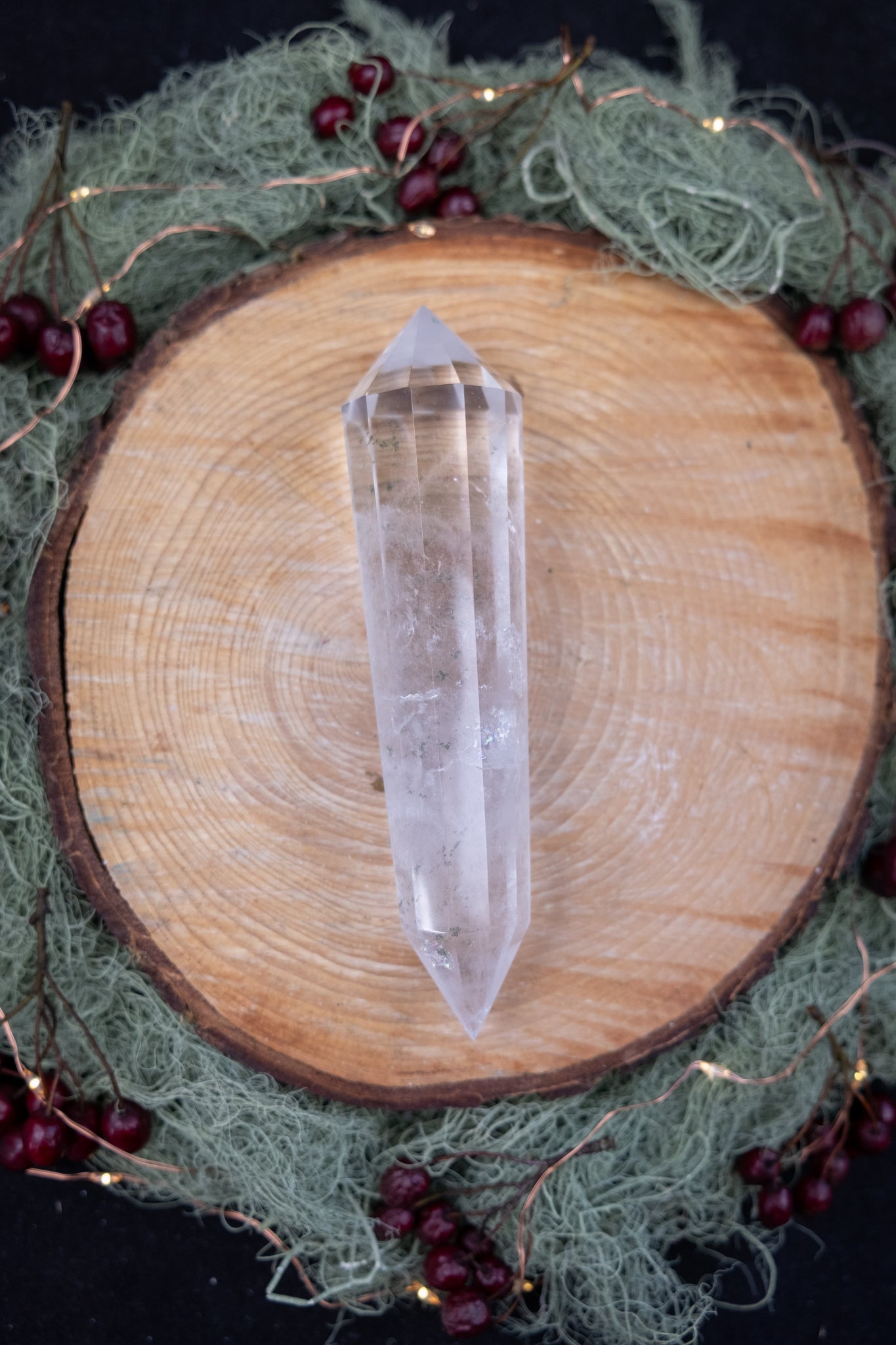 Lemurian Quartz Vogel Cut Crystal Gem with Chlorite Phantoms, High Grade Clear Stone, Rainbows Goddess Energy Exceptional Quality
