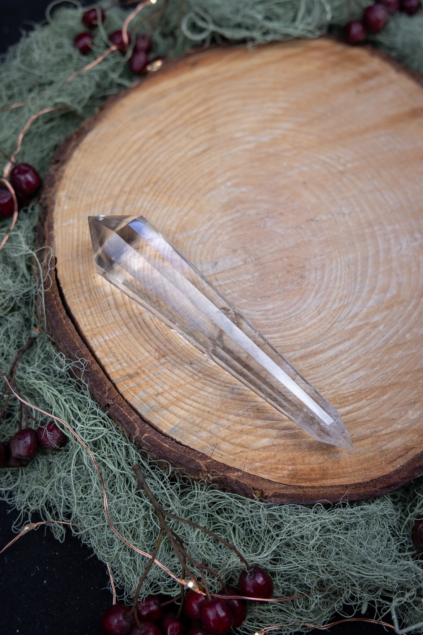 12 Sided Vogel Cut Lemurian Quartz DT Crystal, Exceptional Grade Stone with High Clarity Rainbows and Veils