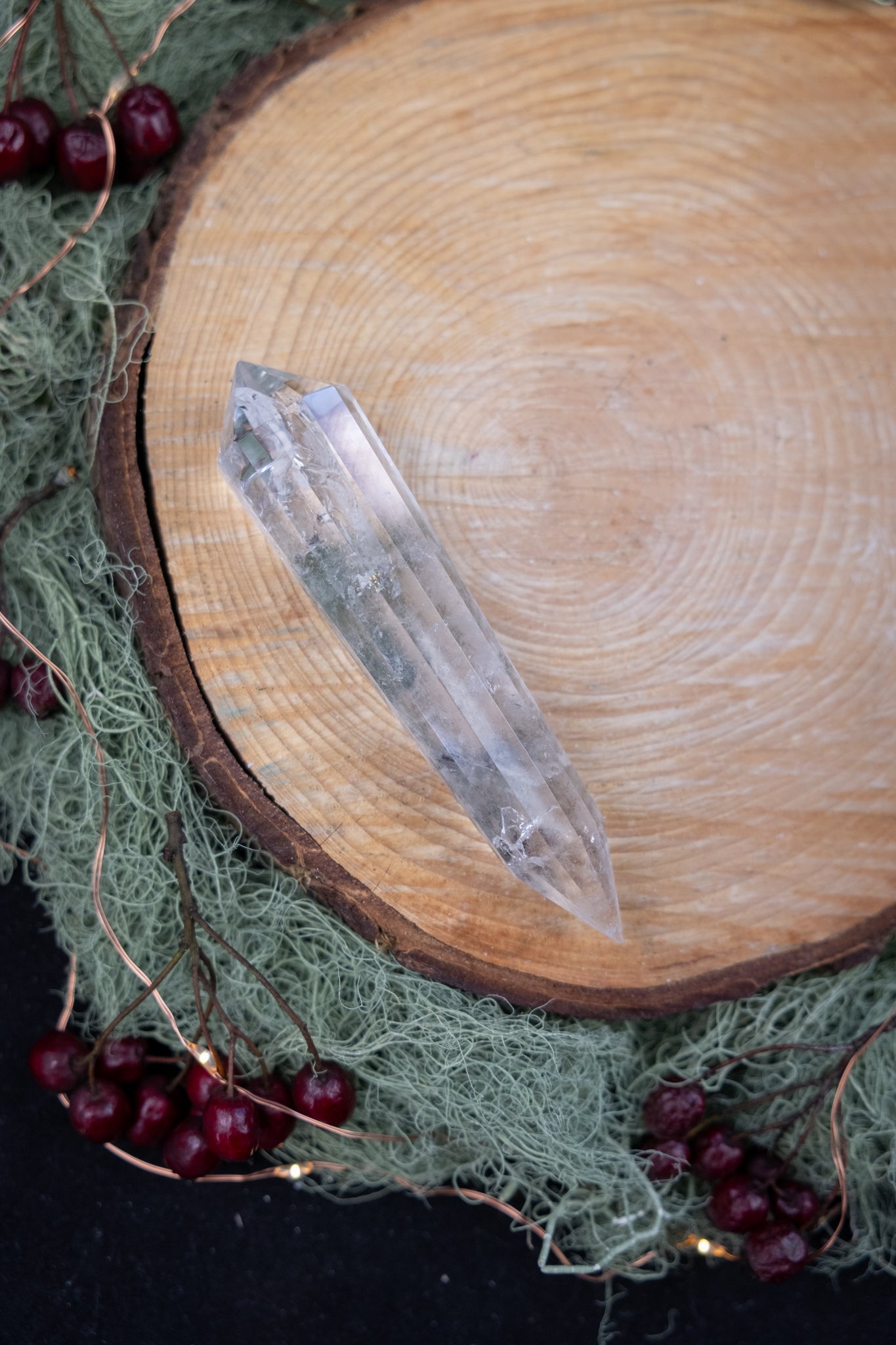 High Grade Lemurian Quartz Vogel with Chlorite Inclusions, 12 Sided Hand Carved Crystal for Energy Work and Healing