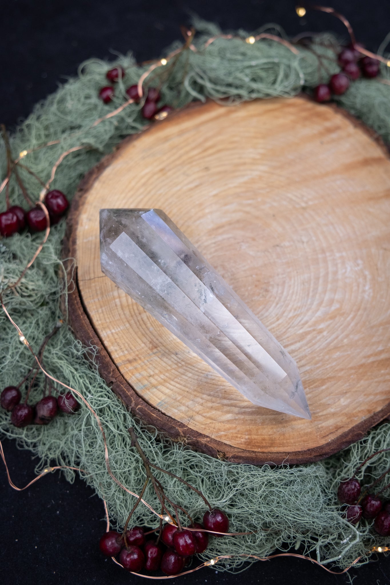 High Grade Lemurian Quartz Vogel with Chlorite Inclusions, 12 Sided Hand Carved Crystal for Energy Work and Healing