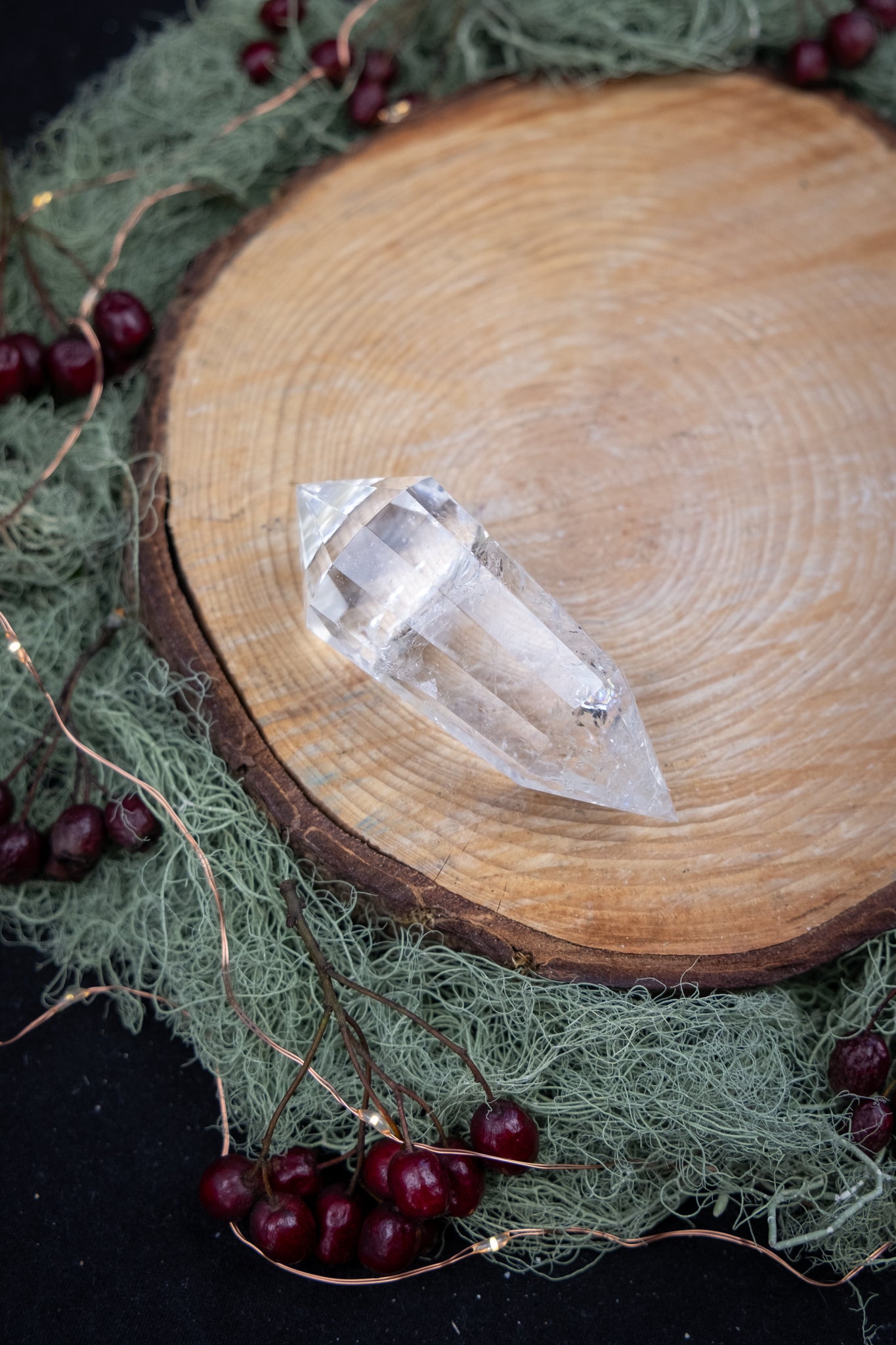 12 Sided Vogel Cut Lemurian Quartz DT Crystal, Exceptional Grade Stone with High Clarity Rainbows and Veils
