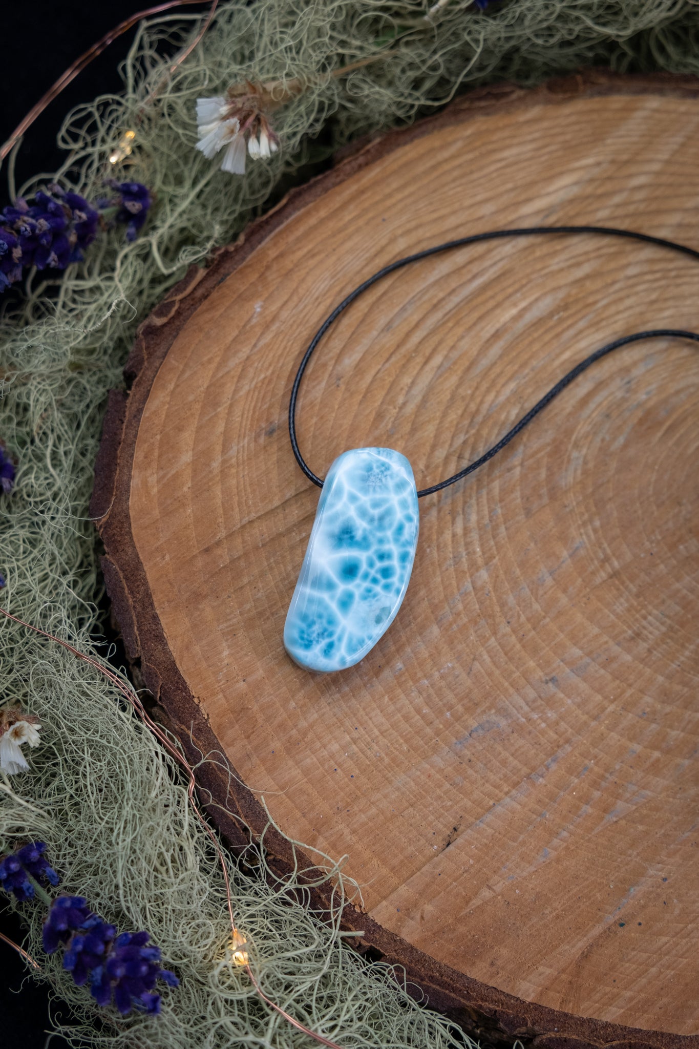 Larimar Pendant with Waxed Cord
