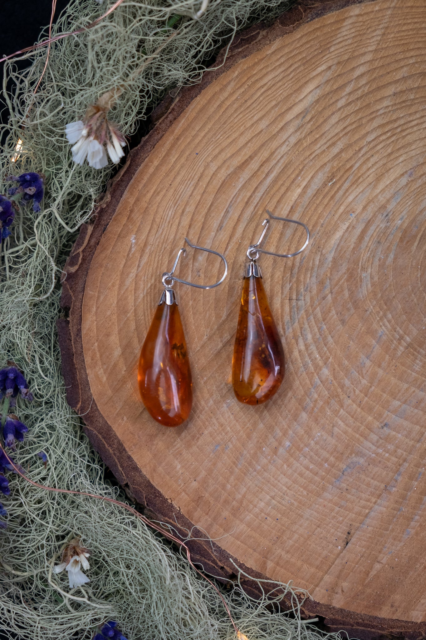 Natural Baltic Amber Sterling Silver Drop Earrings