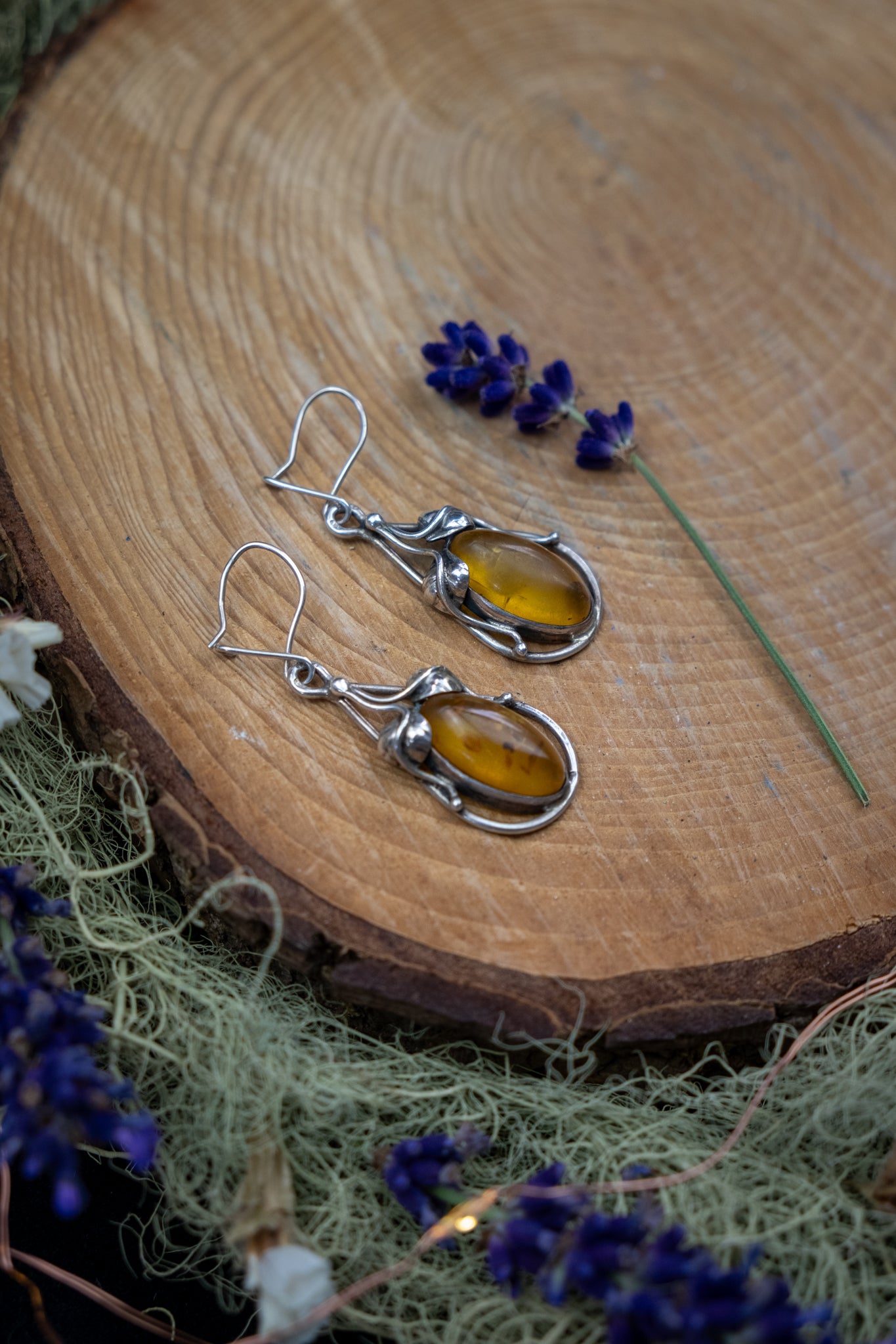 Natural Baltic Amber Sterling Silver Drop Earrings