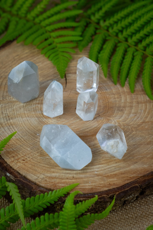 Blue Tara Quartz polished points, incredible clarity and energy.