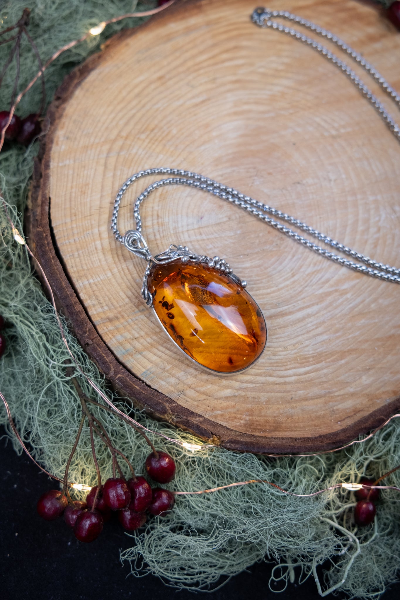 Baltic Amber Pendant, Sterling Silver Amber Necklace, Protection and Warmth Stone, Ethically Sourced from Poland