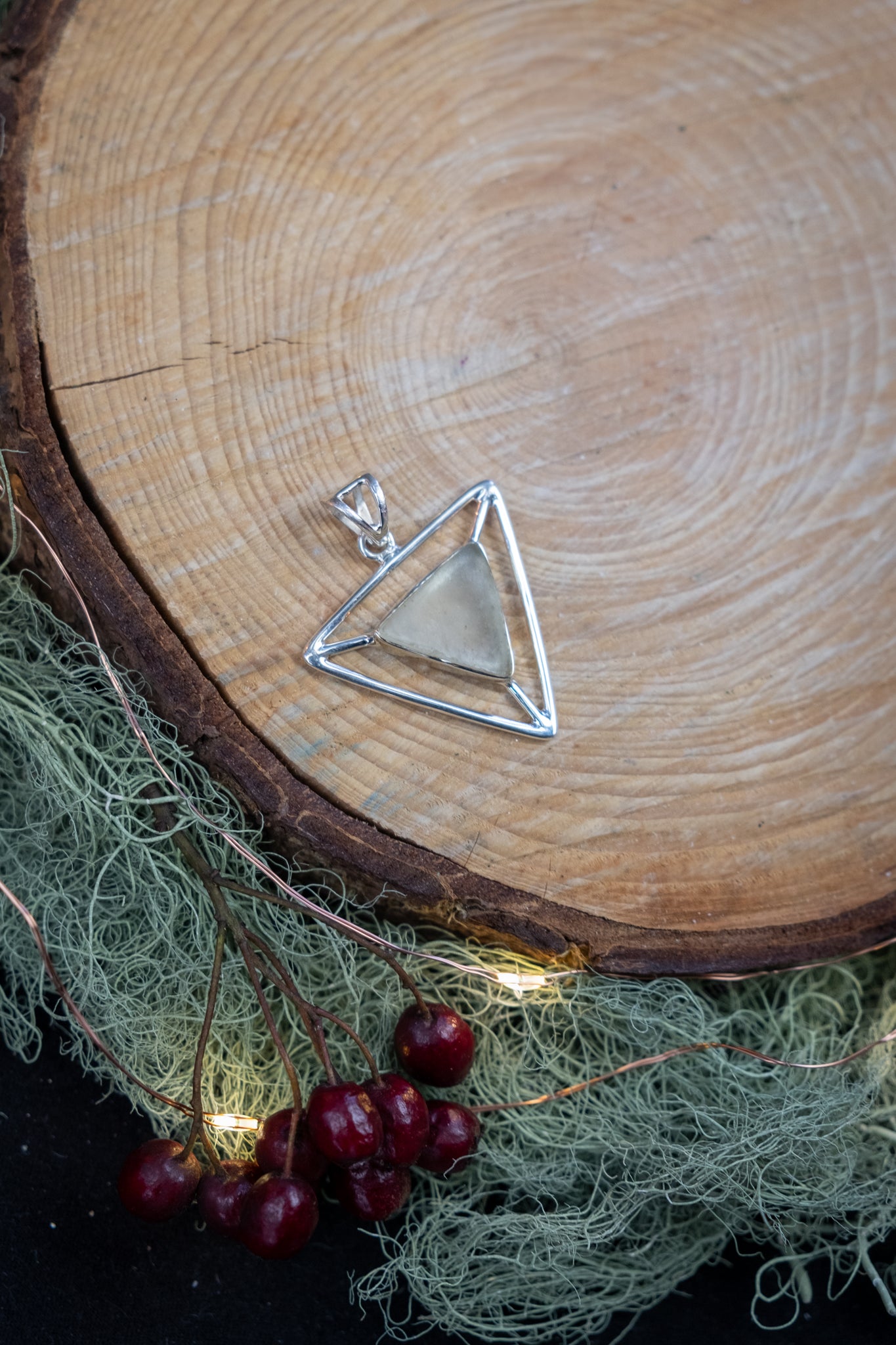 Libyan Desert Glass Pendant, Sterling Silver Triangle Pendant, Rare Tektite Crystal, High Vibration Stone, Empowering Jewellery