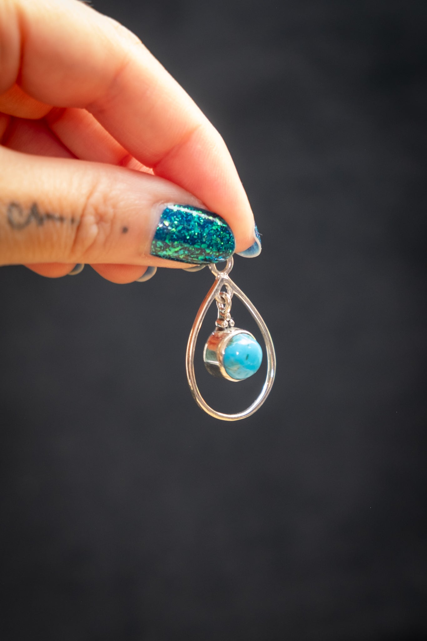 Natural Turquoise Drop Pendant in Sterling Silver