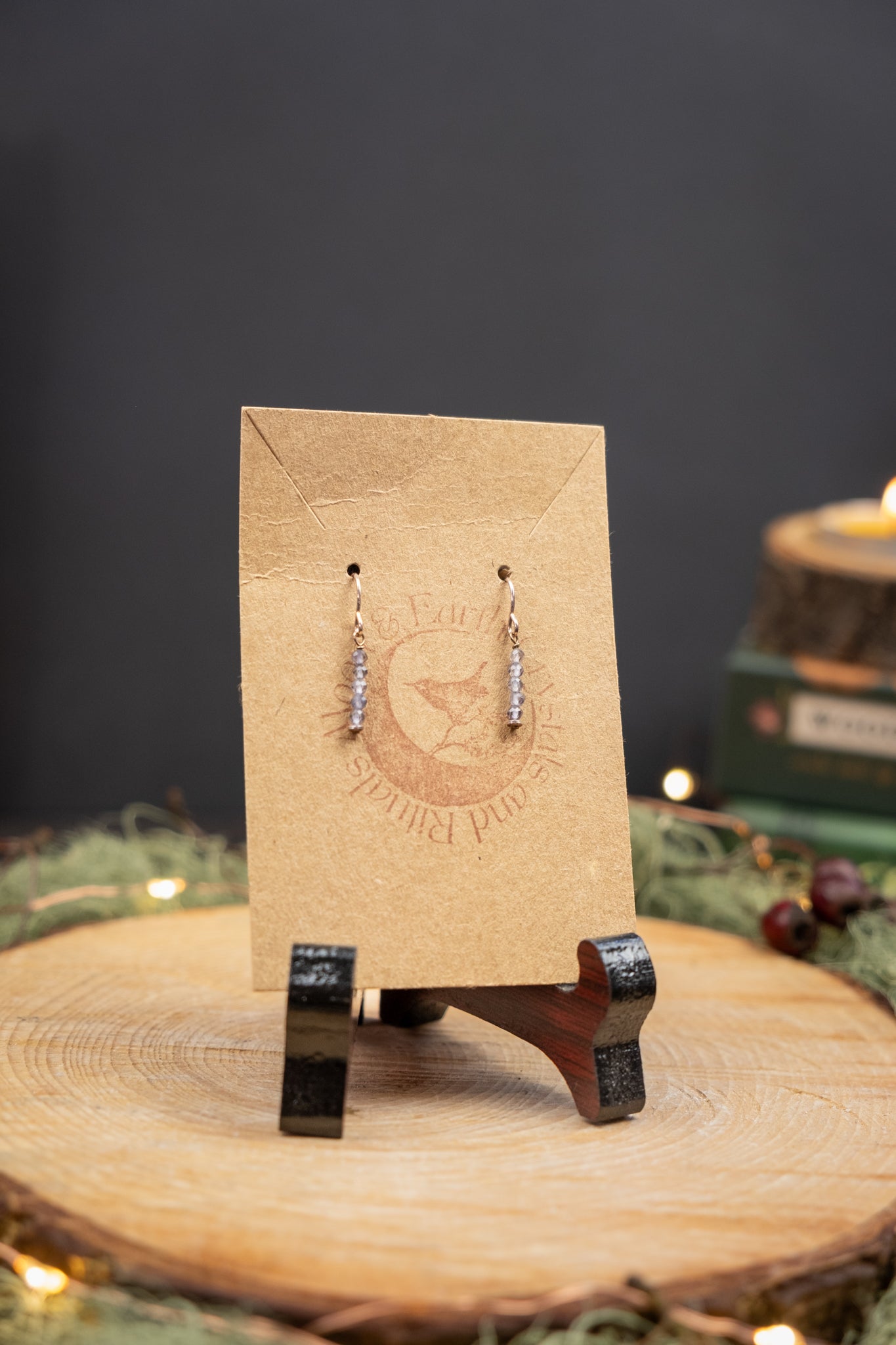 Iolite Water Sapphire Beaded Drop Earrings, Sterling Silver, Crystal Jewellery for Intuition and Inner Vision